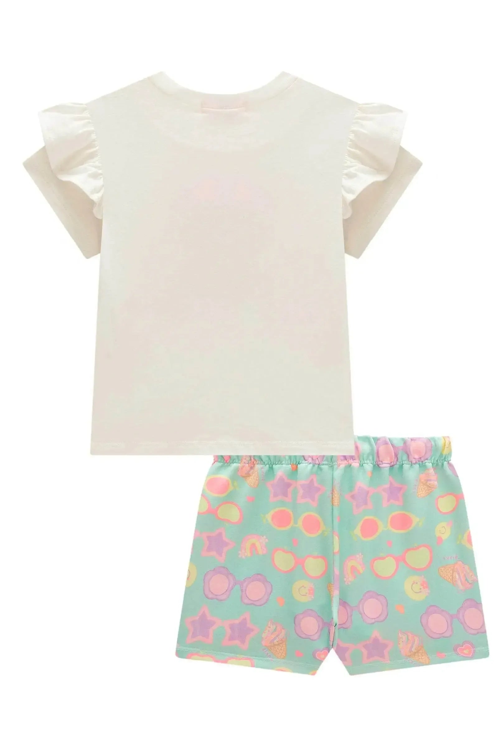 Conjunto de Blusa em Meia Malha e Shorts em Molecotton 98910 Kukiê Infantil Menina
