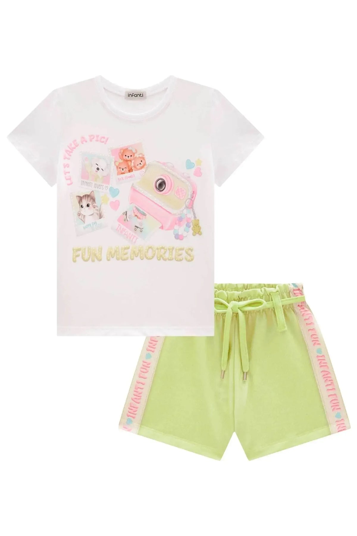 Conjunto de Blusa em Meia Malha e Shorts em Molecotton 99134 Infanti Infantil Menina