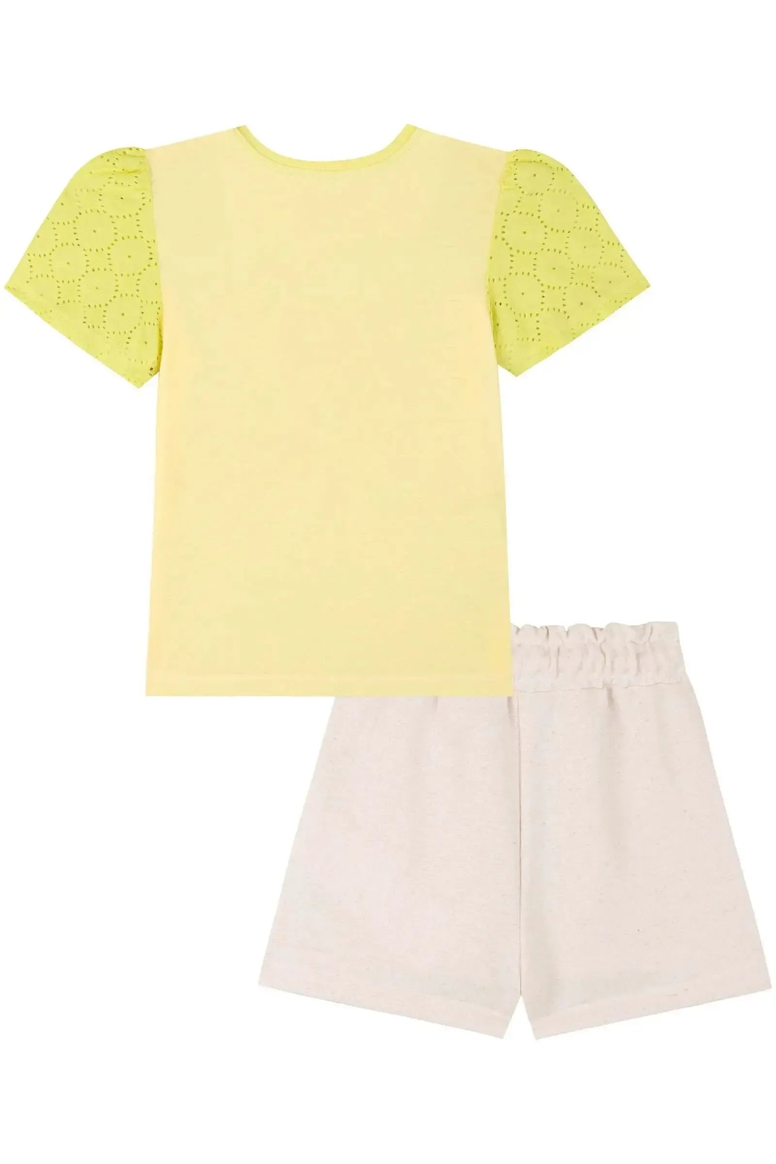 Conjunto de Blusa em Meia Malha e Shorts em Moletom 85215 Kukiê Infantil Menina