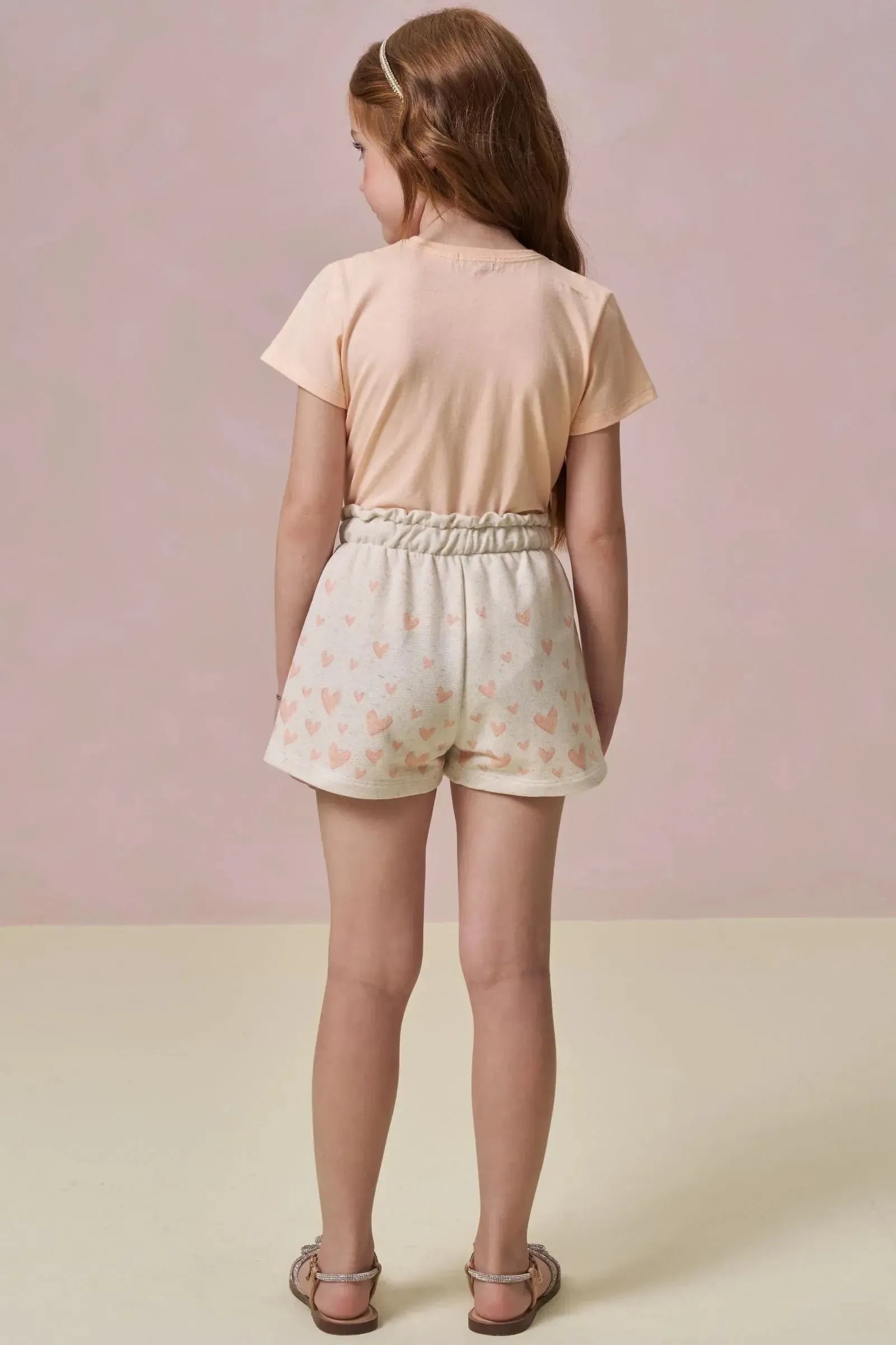 Conjunto de Blusa em Meia Malha e Shorts em Moletom Linho sem Pelúcia 96345 Infanti Infantil Menina