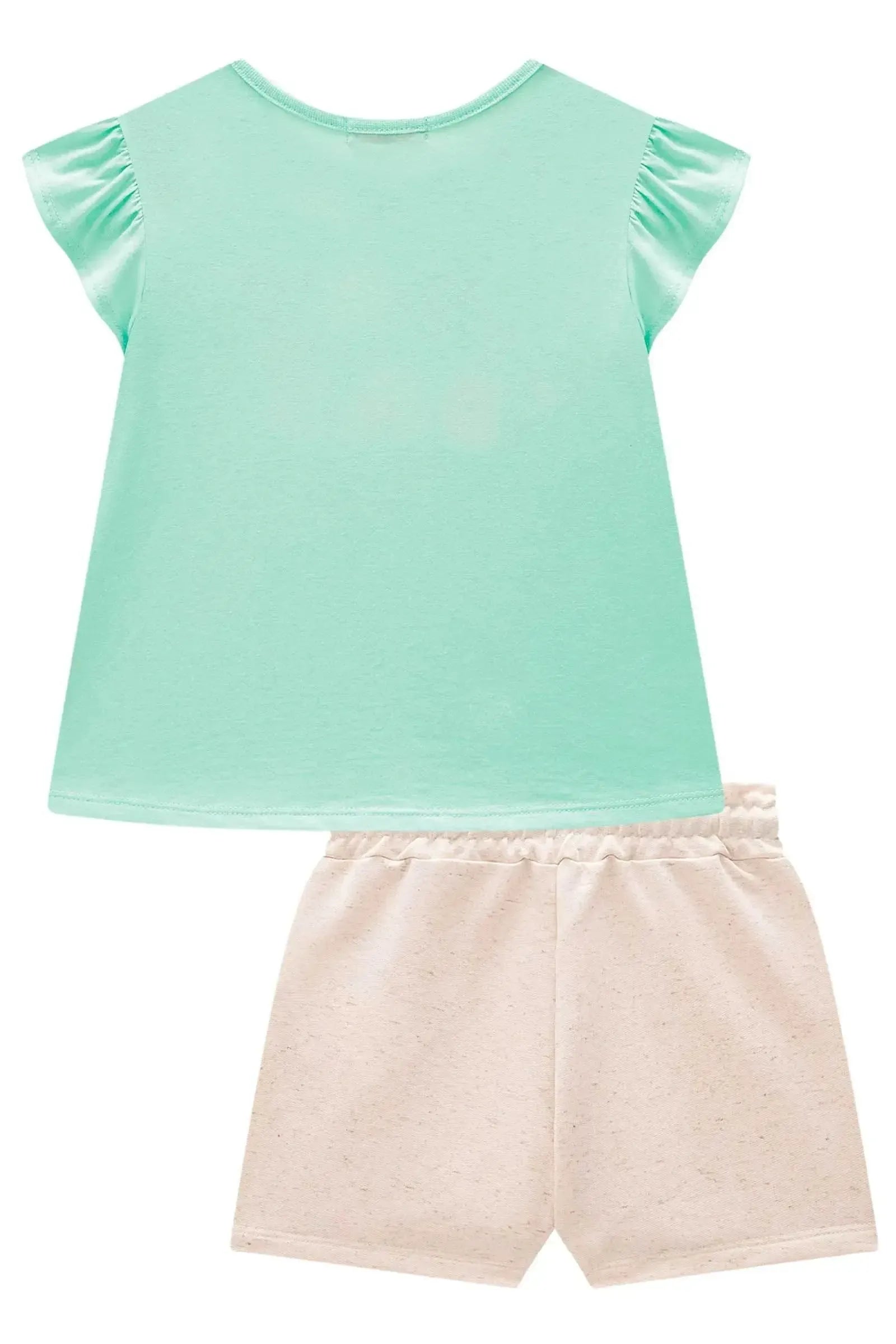 Conjunto de Blusa em Meia Malha e Shorts em Moletom Linho sem Pelúcia 98380 Kukiê Infantil Menina