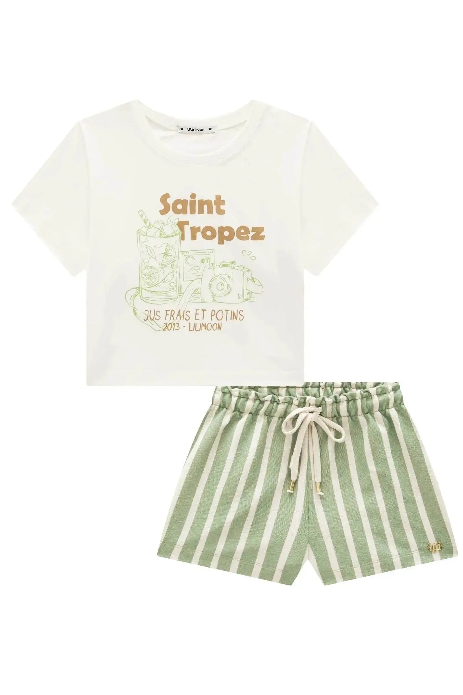 Conjunto de Blusa em Meia Malha e Shorts em Moletom sem Pelúcia 95322 Lilimoon Teen Menina