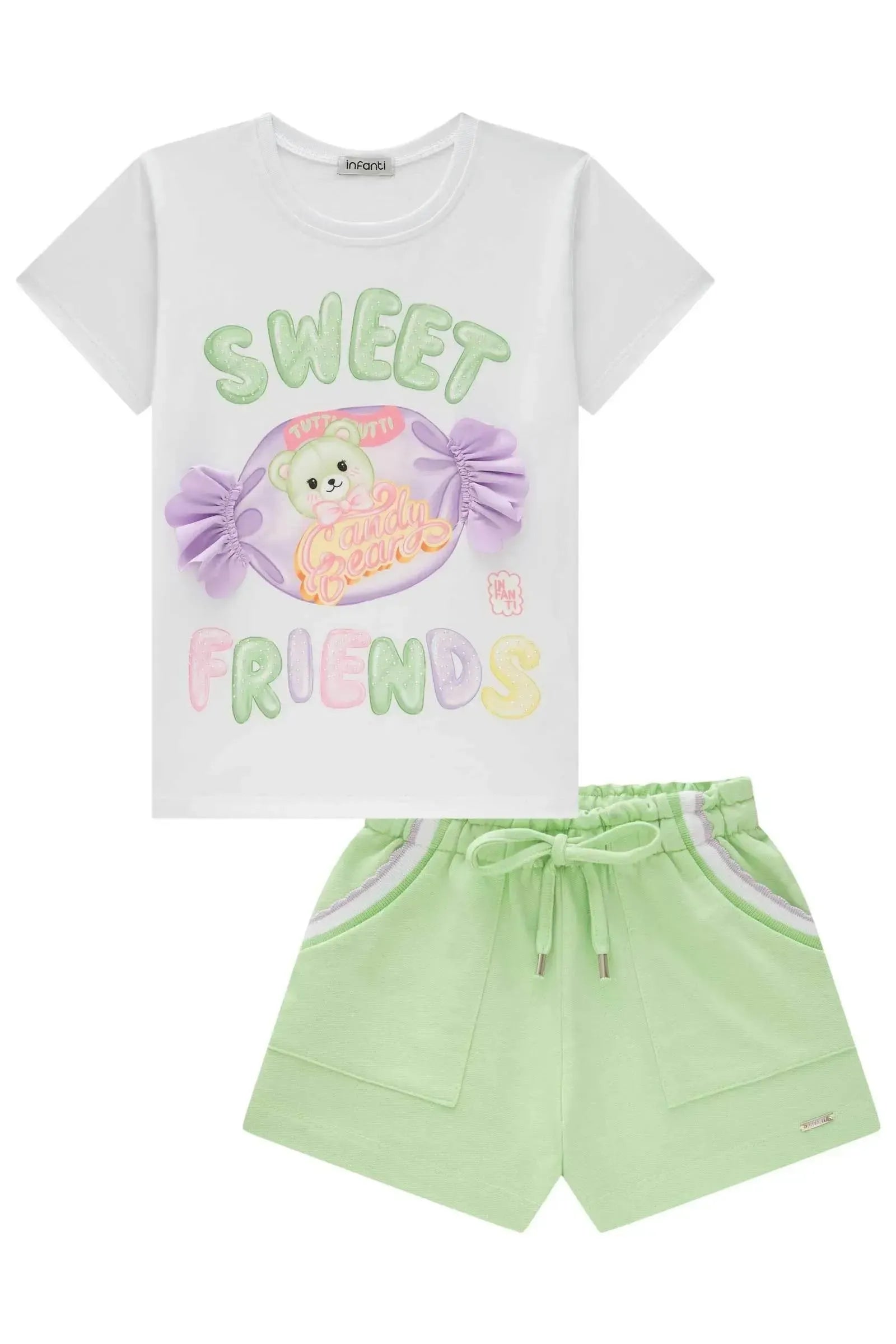 Conjunto de Blusa em Meia Malha e Shorts em Moletom sem Pelúcia 83455 Infanti Infantil Menina