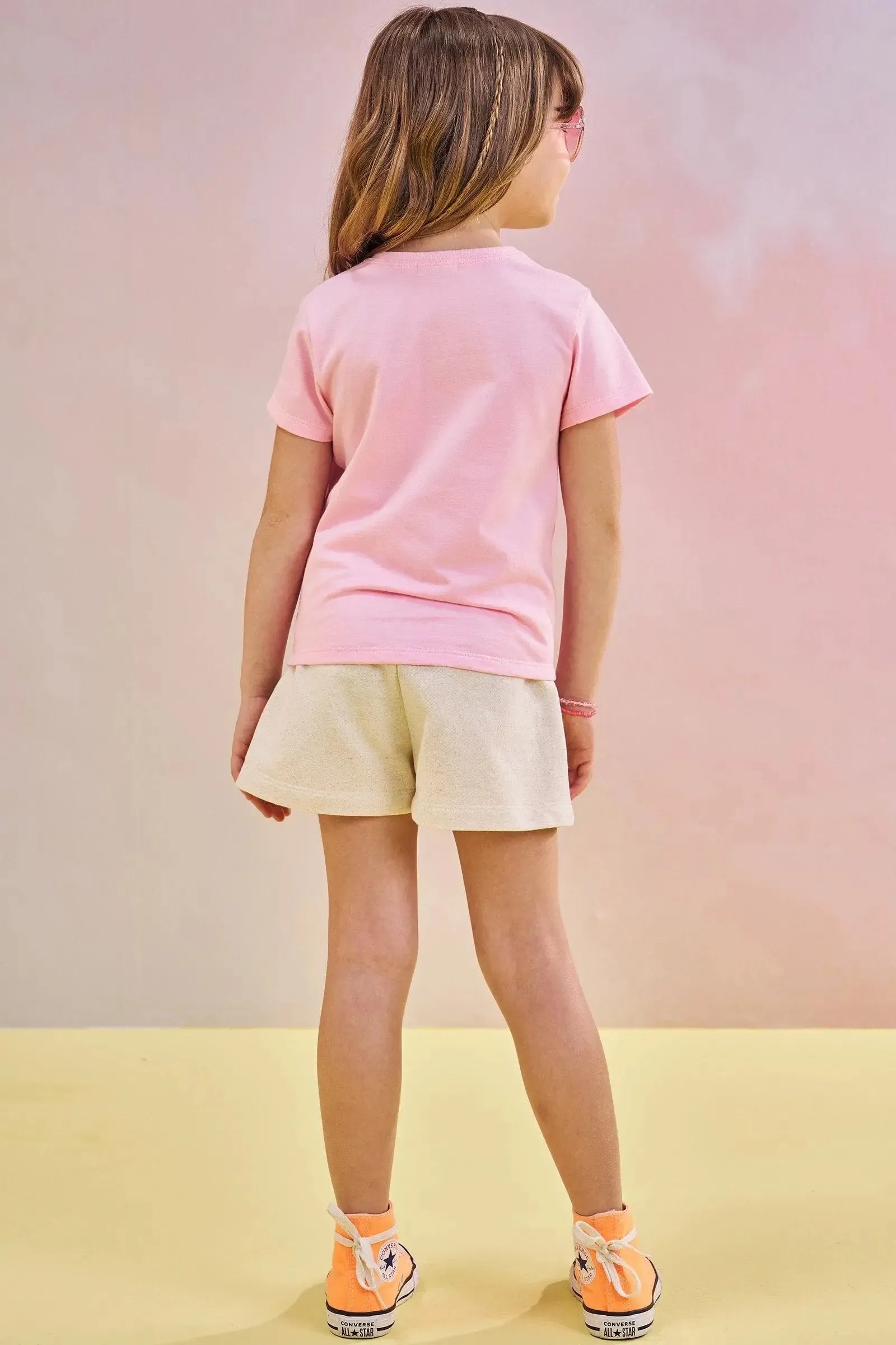 Conjunto de Blusa em Meia Malha e Shorts em Moletom sem Pelúcia 83455 Infanti Infantil Menina