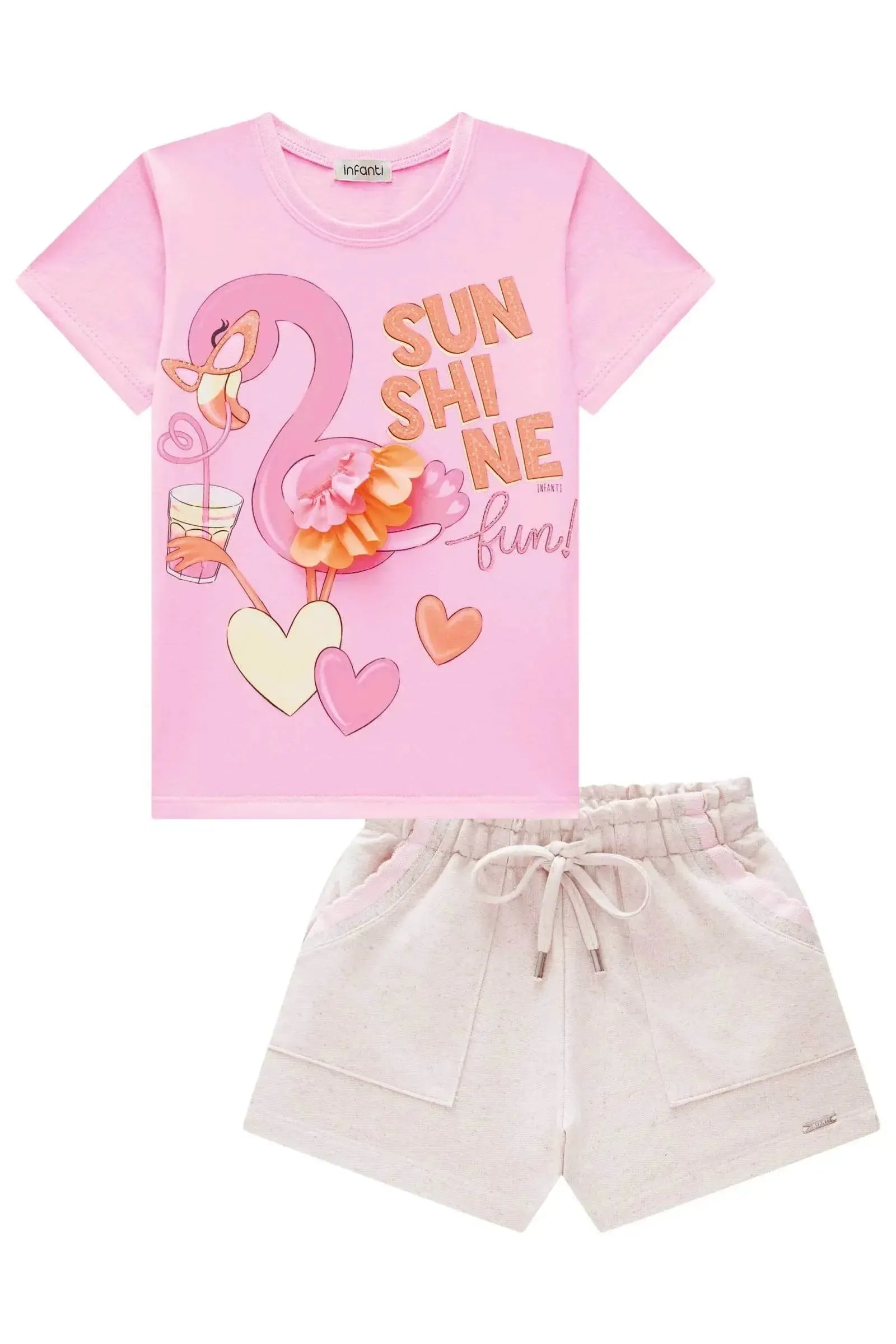 Conjunto de Blusa em Meia Malha e Shorts em Moletom sem Pelúcia 83455 Infanti Infantil Menina