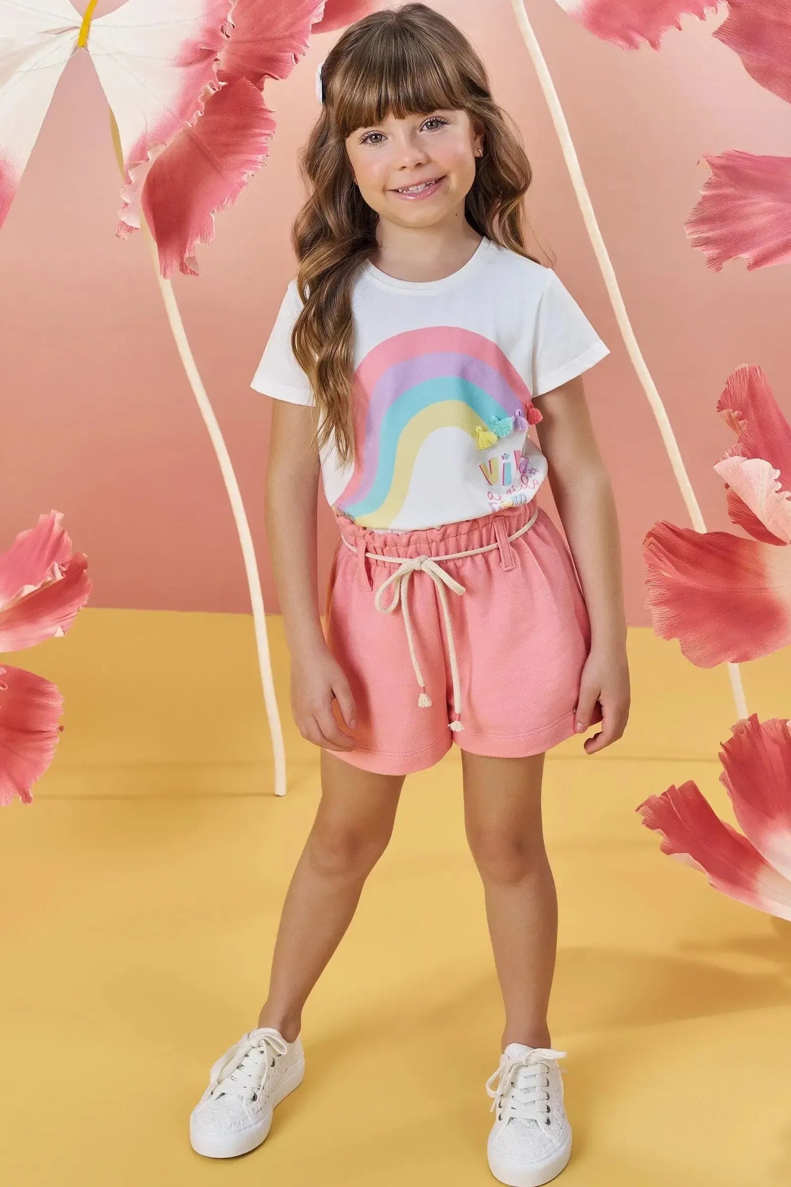 Conjunto de Blusa em Meia Malha e Shorts em Moletom sem Pelúcia 85175 Infanti Infantil Menina