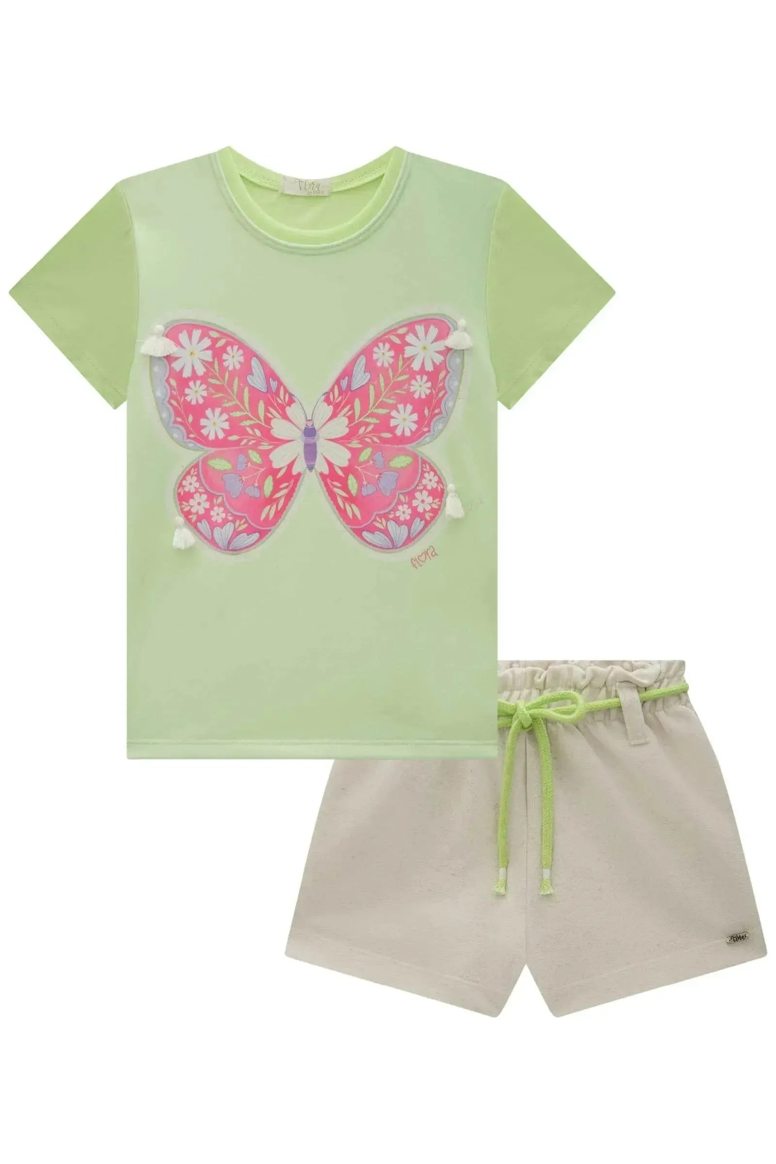 Conjunto de Blusa em Meia Malha e Shorts em Moletom sem Pelúcia 85175 Infanti Infantil Menina