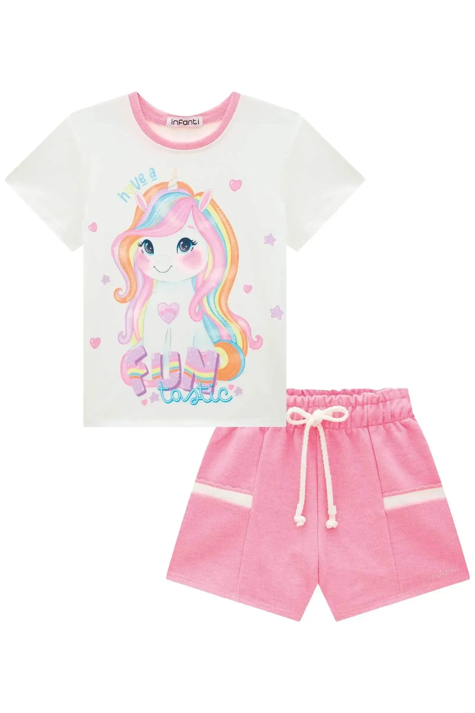 Conjunto de Blusa em Meia Malha e Shorts em Moletom sem Pelúcia 86641 Infanti Infantil Menina