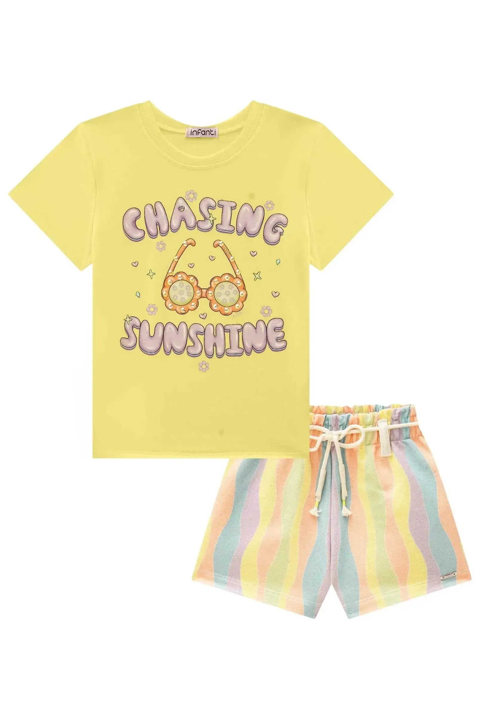 Conjunto de Blusa em Meia Malha e Shorts em Moletom sem Pelúcia 86898 Infanti Infantil Menina