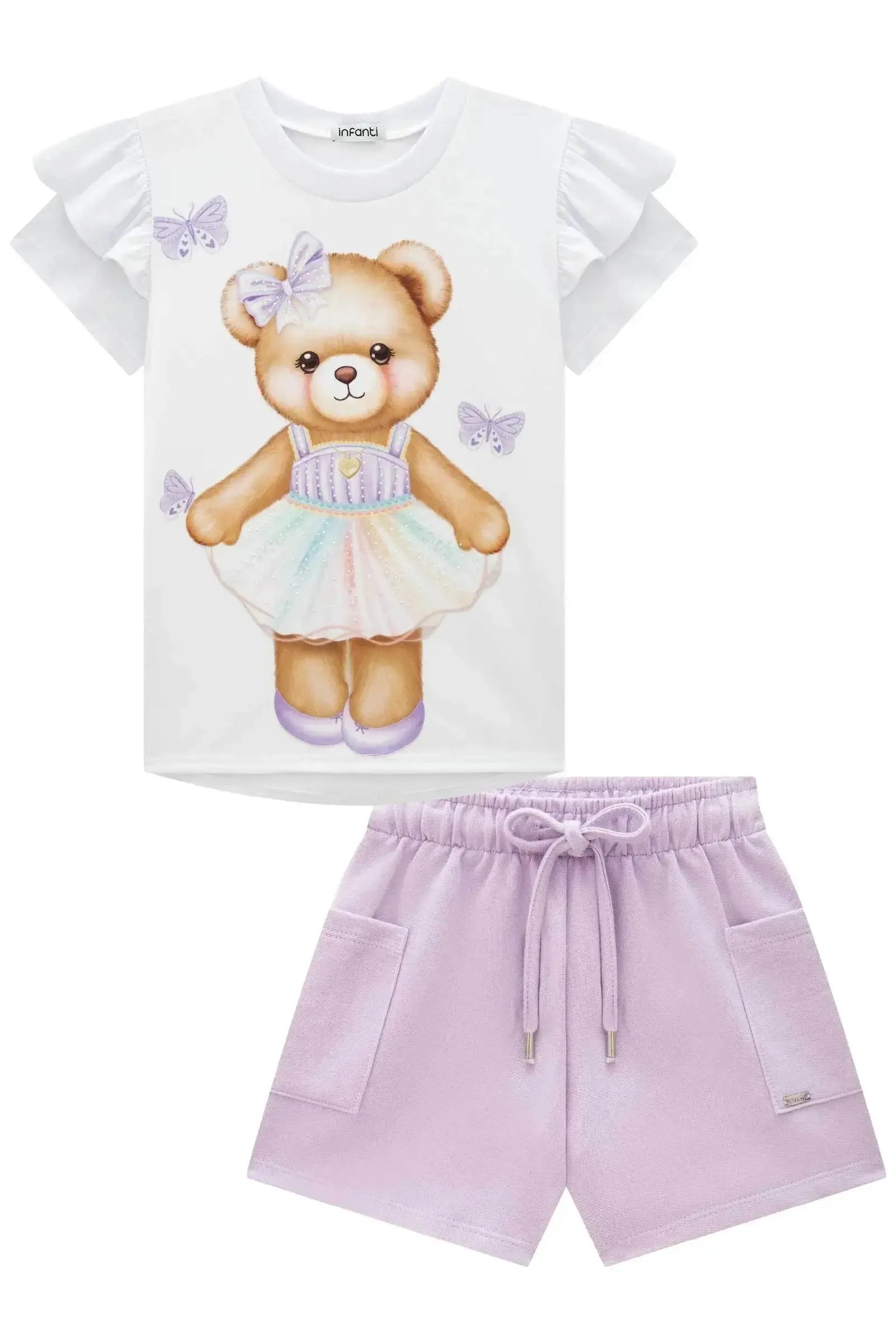 Conjunto de Blusa em Meia Malha e Shorts em Moletom sem Pelúcia 88592 Infanti Infantil Menina