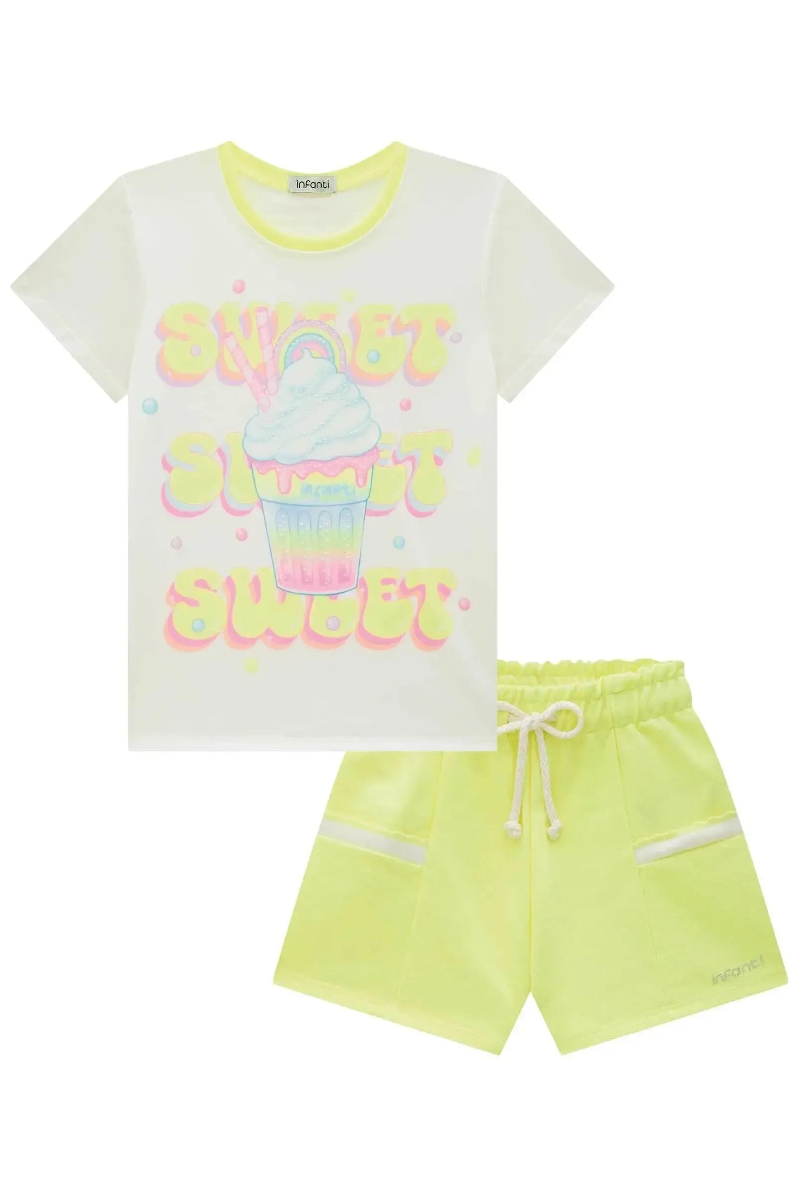 Conjunto de Blusa em Meia Malha e Shorts em Moletom sem Pelúcia 88809 Infanti Infantil Menina