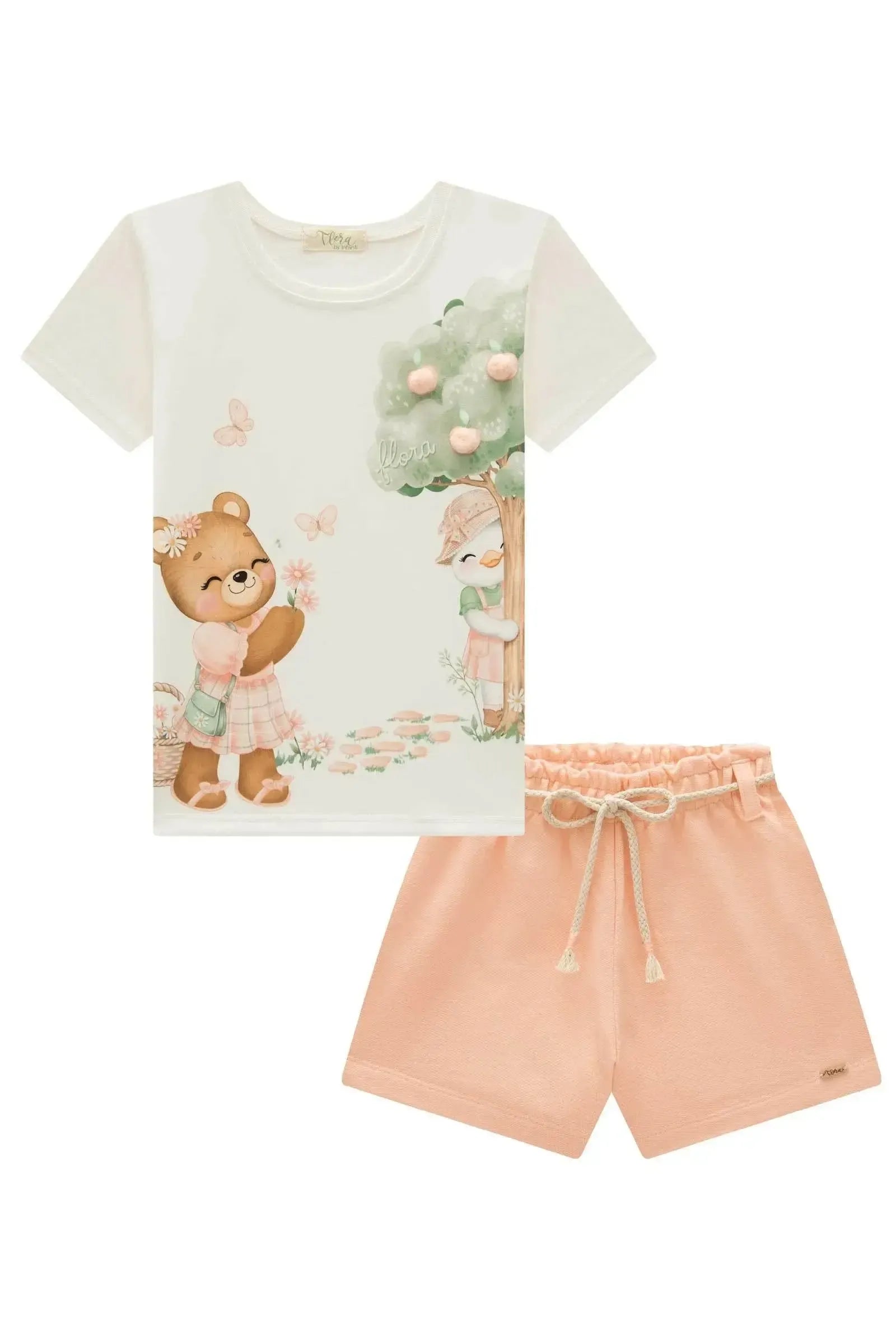 Conjunto de Blusa em Meia Malha e Shorts em Moletom sem Pelúcia 94942 Infanti Infantil Menina