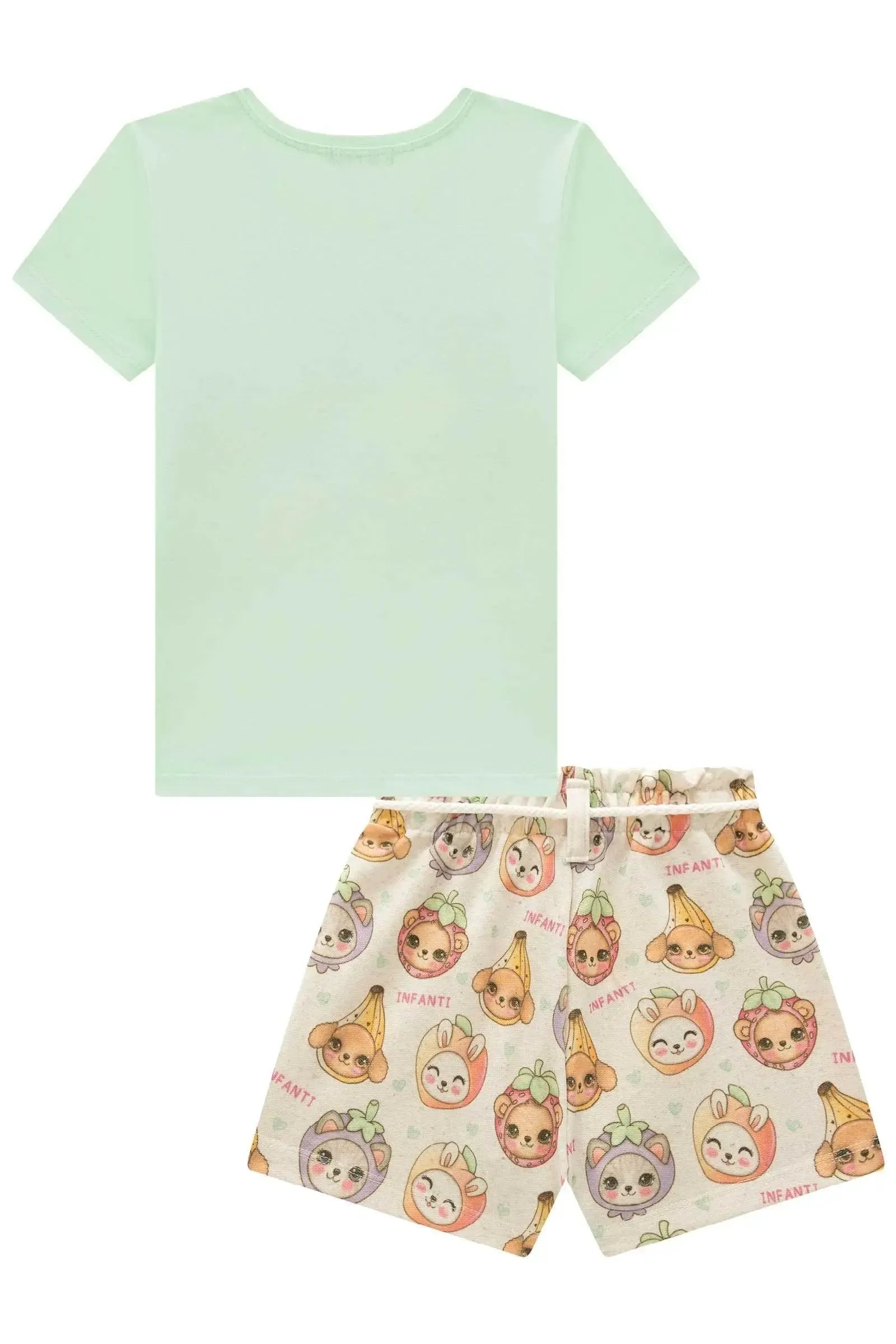 Conjunto de Blusa em Meia Malha e Shorts em Moletom sem Pelúcia 95370 Infanti Infantil Menina
