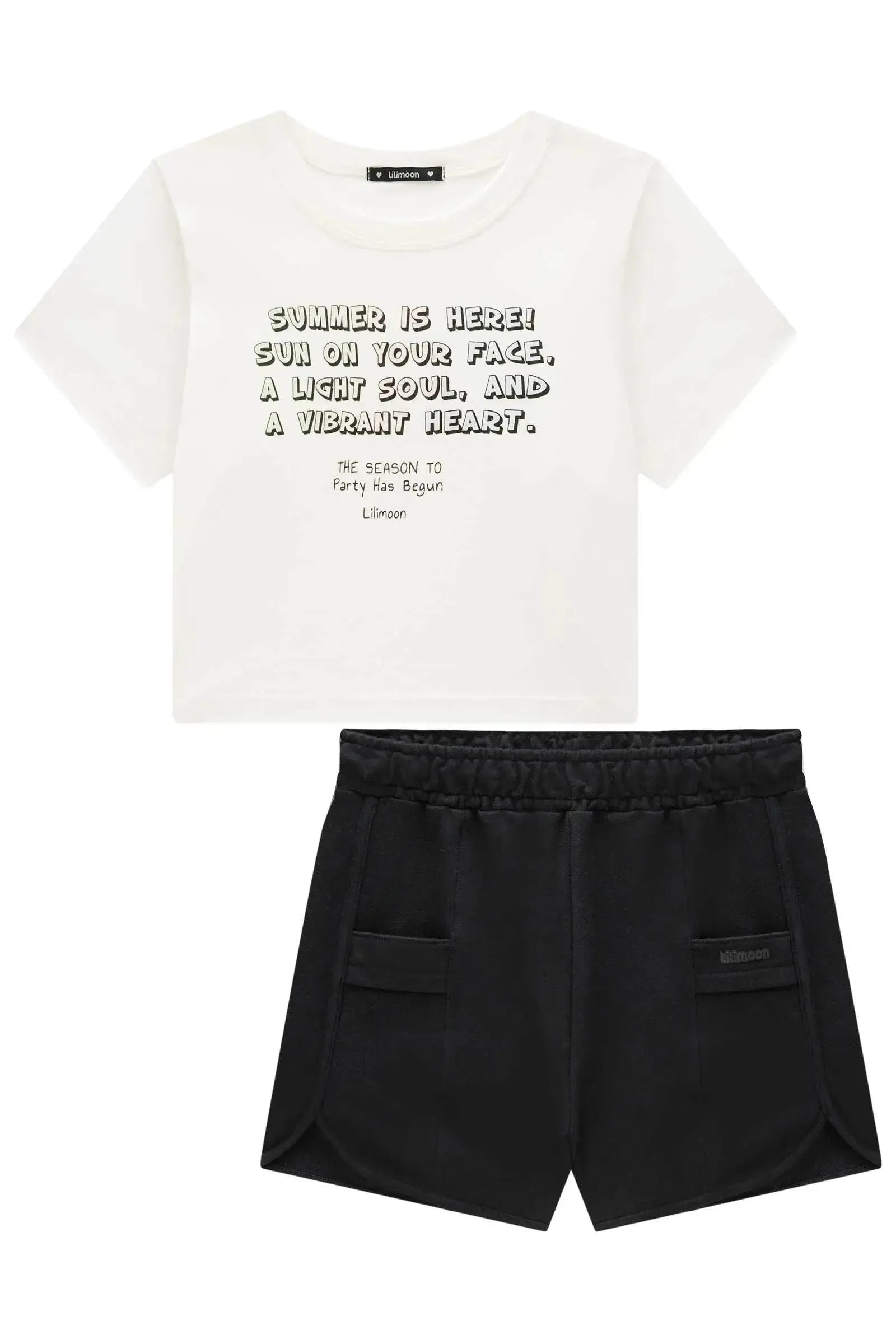 Conjunto de Blusa em Meia Malha e Shorts em Moletom sem Pelúcia 96291 Lilimoon Teen Menina
