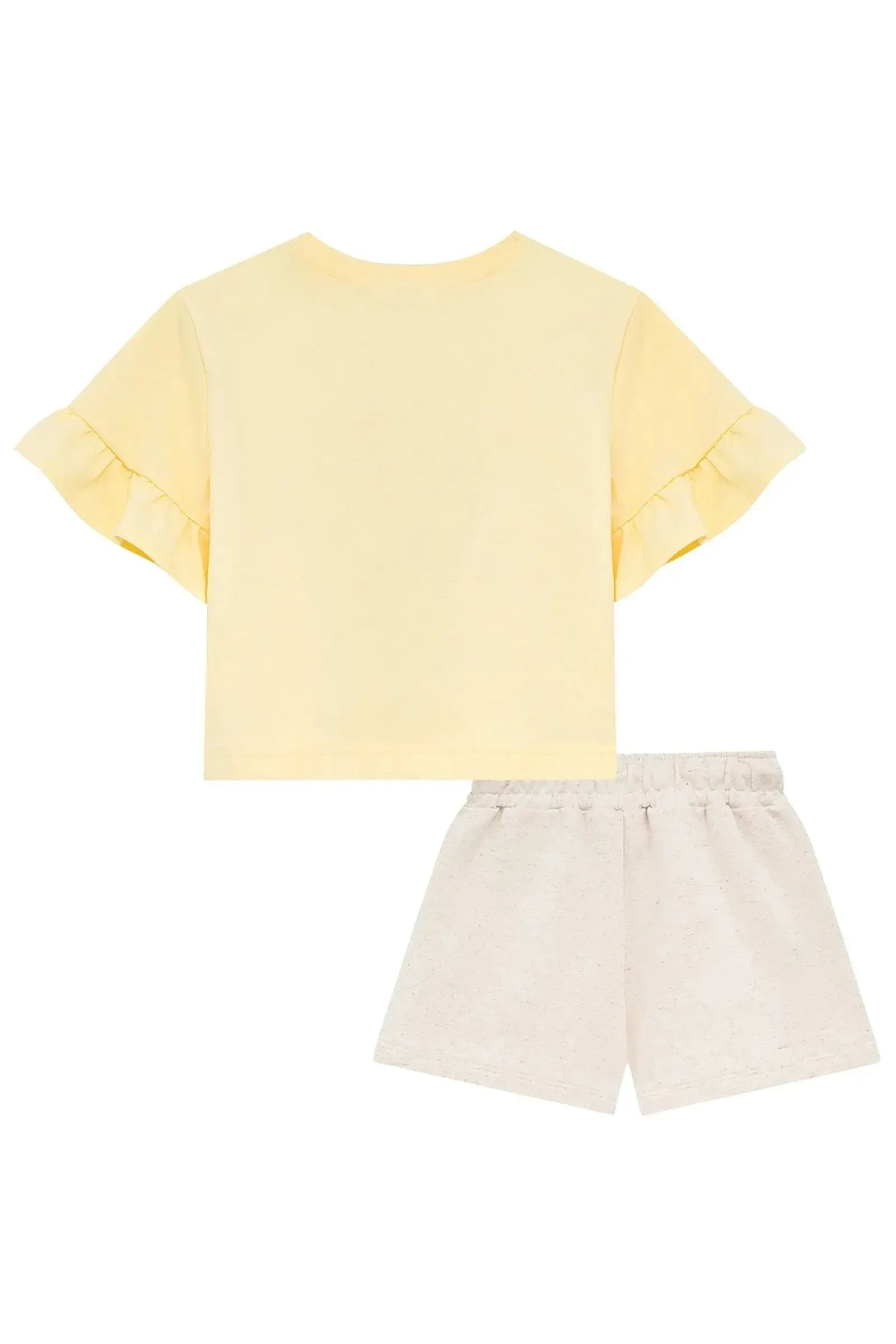 Conjunto de Blusa em Meia Malha e Shorts em Moletom sem Pelúcia 96599 Kukiê Infantil Menina
