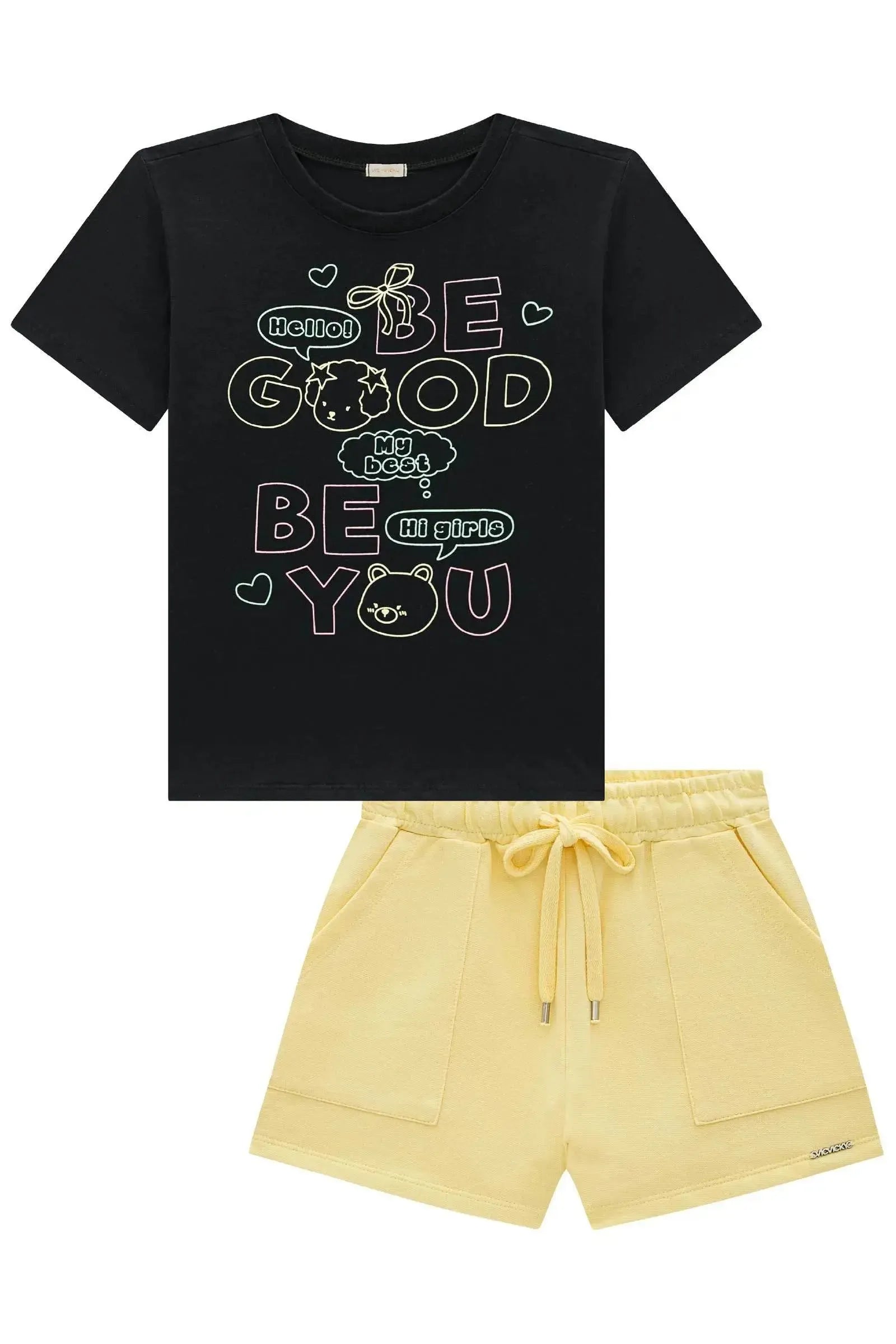 Conjunto de Blusa em Meia Malha e Shorts em Moletom sem Pelúcia 96985 Vic&Vicky Teen Menina