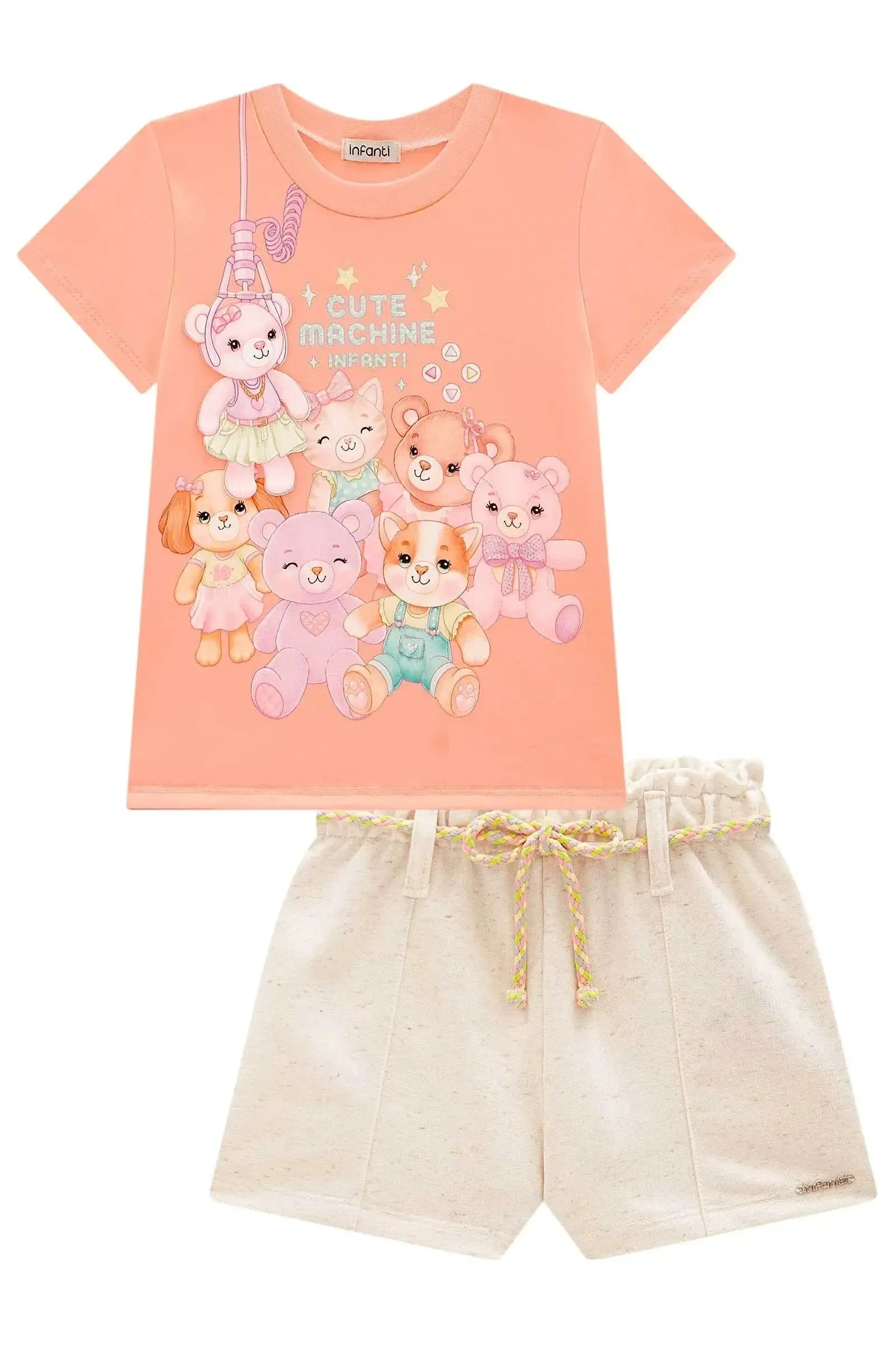 Conjunto de Blusa em Meia Malha e Shorts em Moletom sem Pelúcia 98372 Infanti Infantil Menina