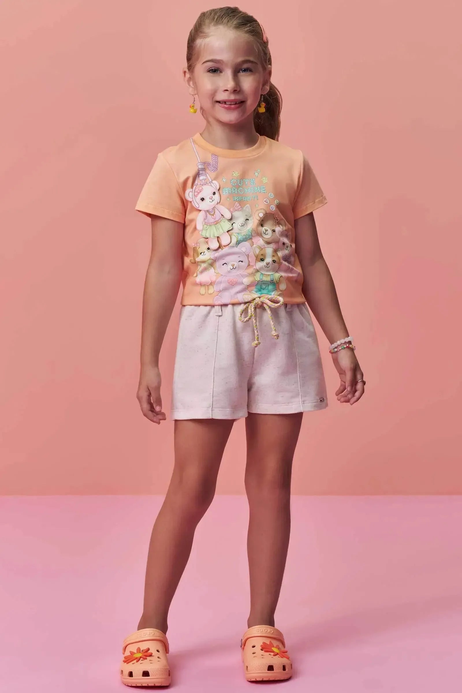 Conjunto de Blusa em Meia Malha e Shorts em Moletom sem Pelúcia 98372 Infanti Infantil Menina
