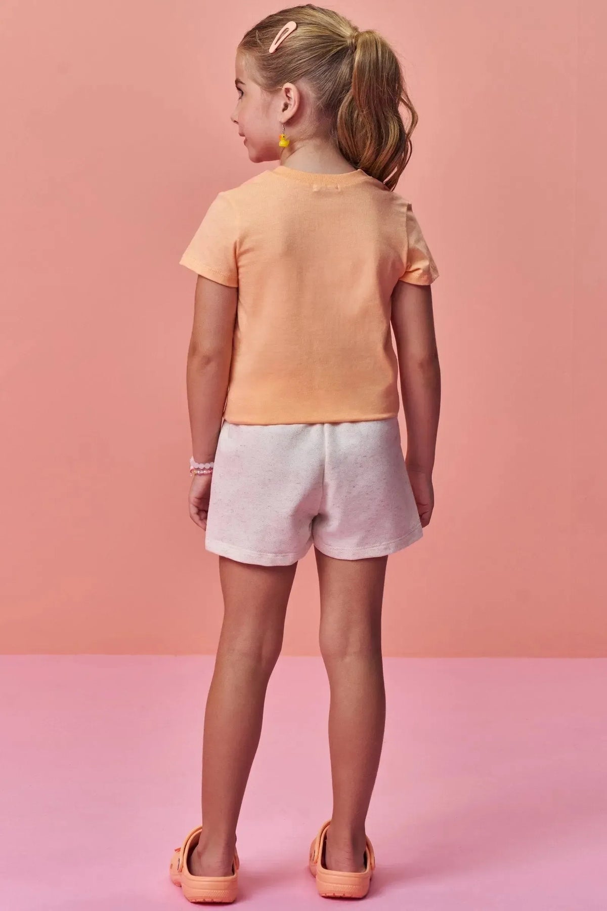 Conjunto de Blusa em Meia Malha e Shorts em Moletom sem Pelúcia 98372 Infanti Infantil Menina