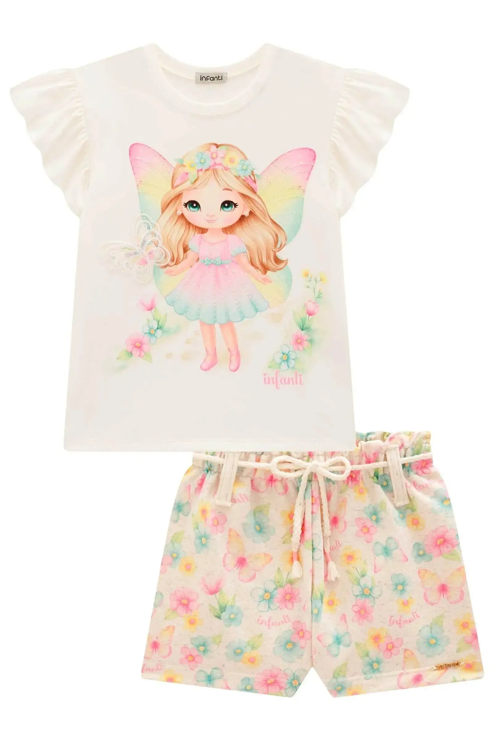 Conjunto de Blusa em Meia Malha e Shorts em Moletom sem Pelúcia 98589 Infanti Infantil Menina