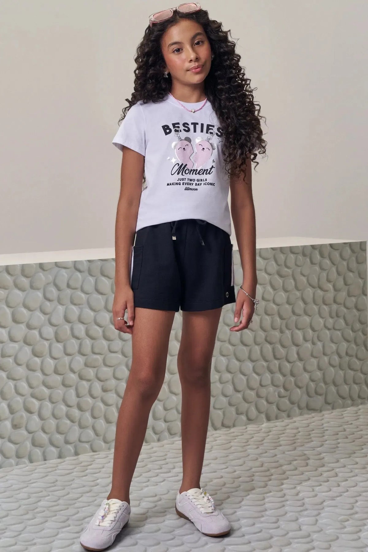 Conjunto de Blusa em Meia Malha e Shorts em Moletom sem Pelúcia 99354 Lilimoon Teen Menina