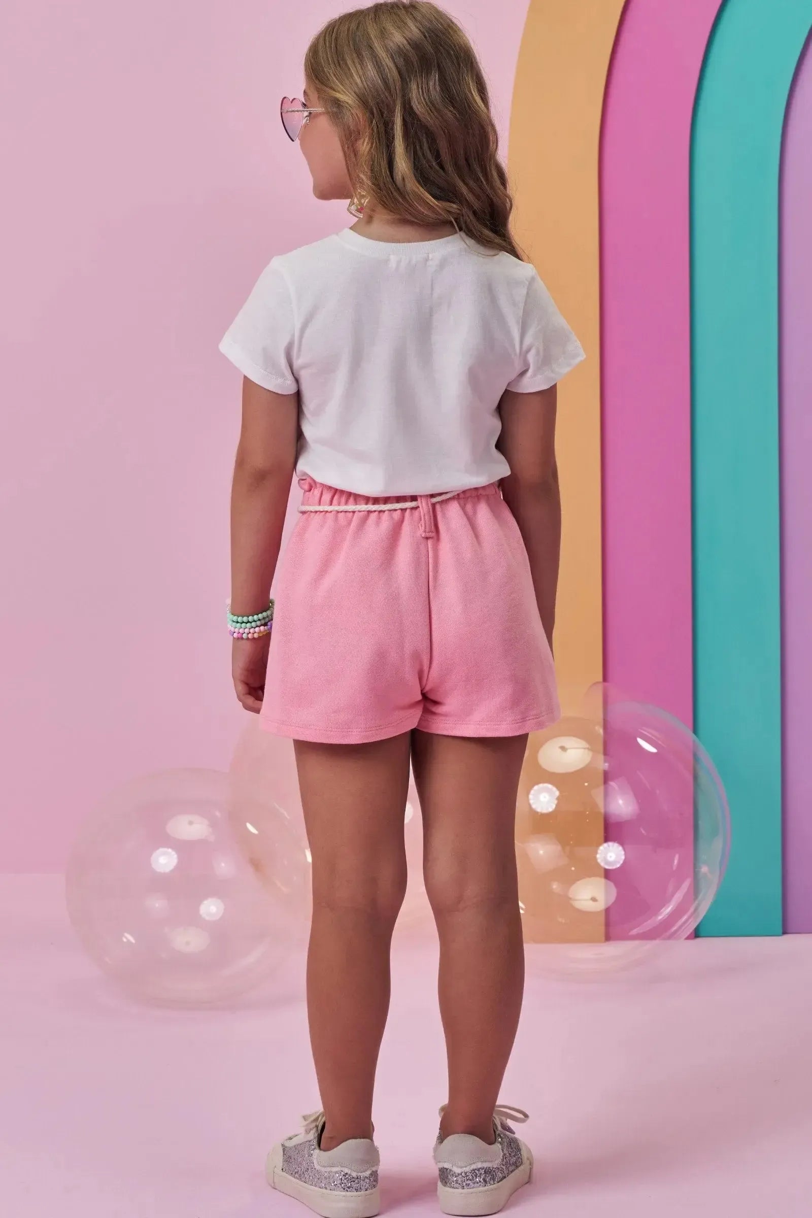 Conjunto de Blusa em Meia Malha e Shorts em Moletom sem Pelúcia 99619 Kukiê Infantil Menina