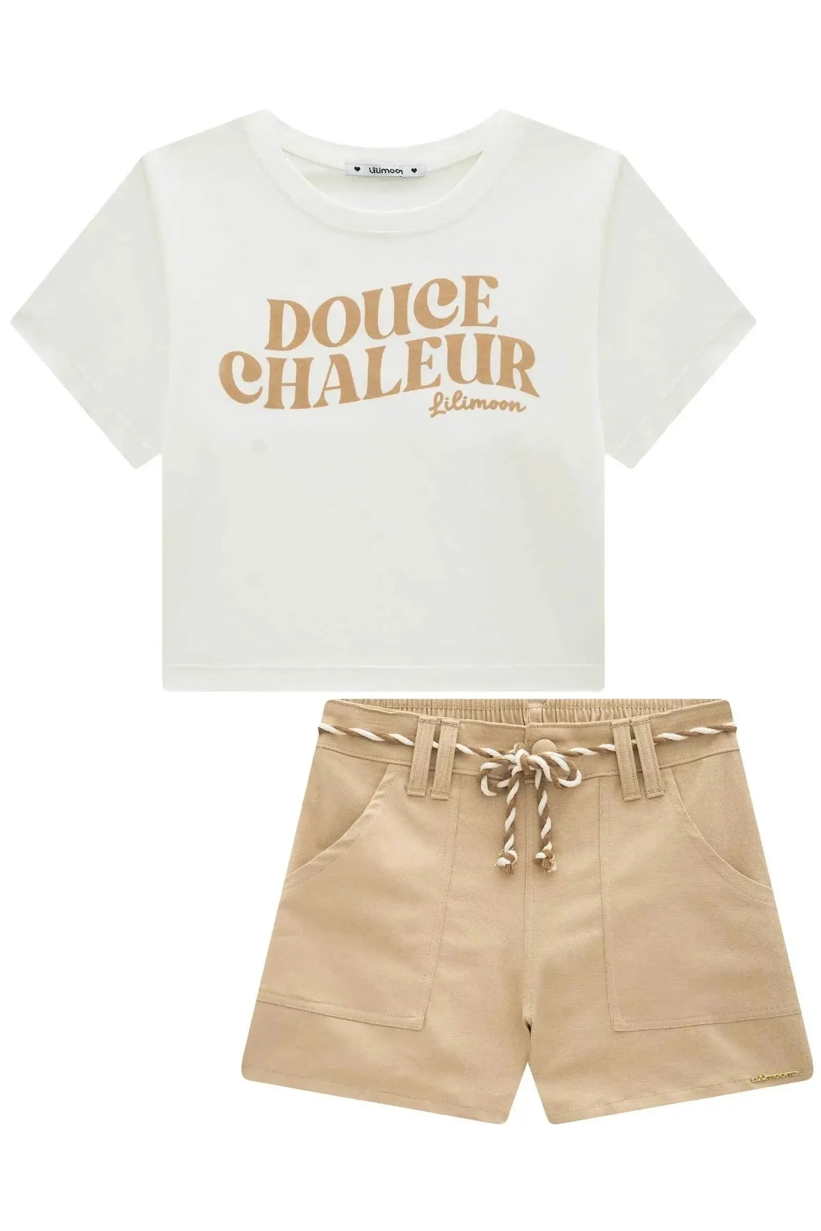 Conjunto de Blusa em Meia Malha e Shorts em Sarja com Elastano 95504 Lilimoon Teen Menina