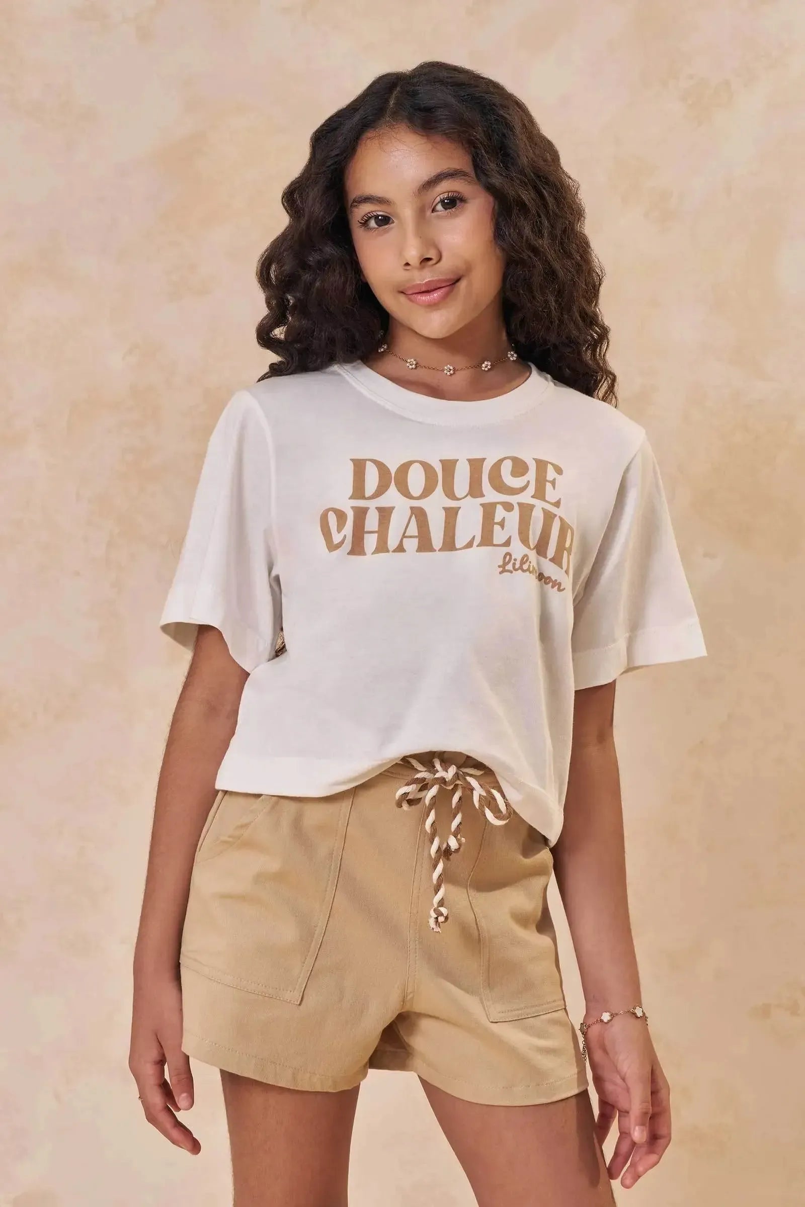 Conjunto de Blusa em Meia Malha e Shorts em Sarja com Elastano 95504 Lilimoon Teen Menina