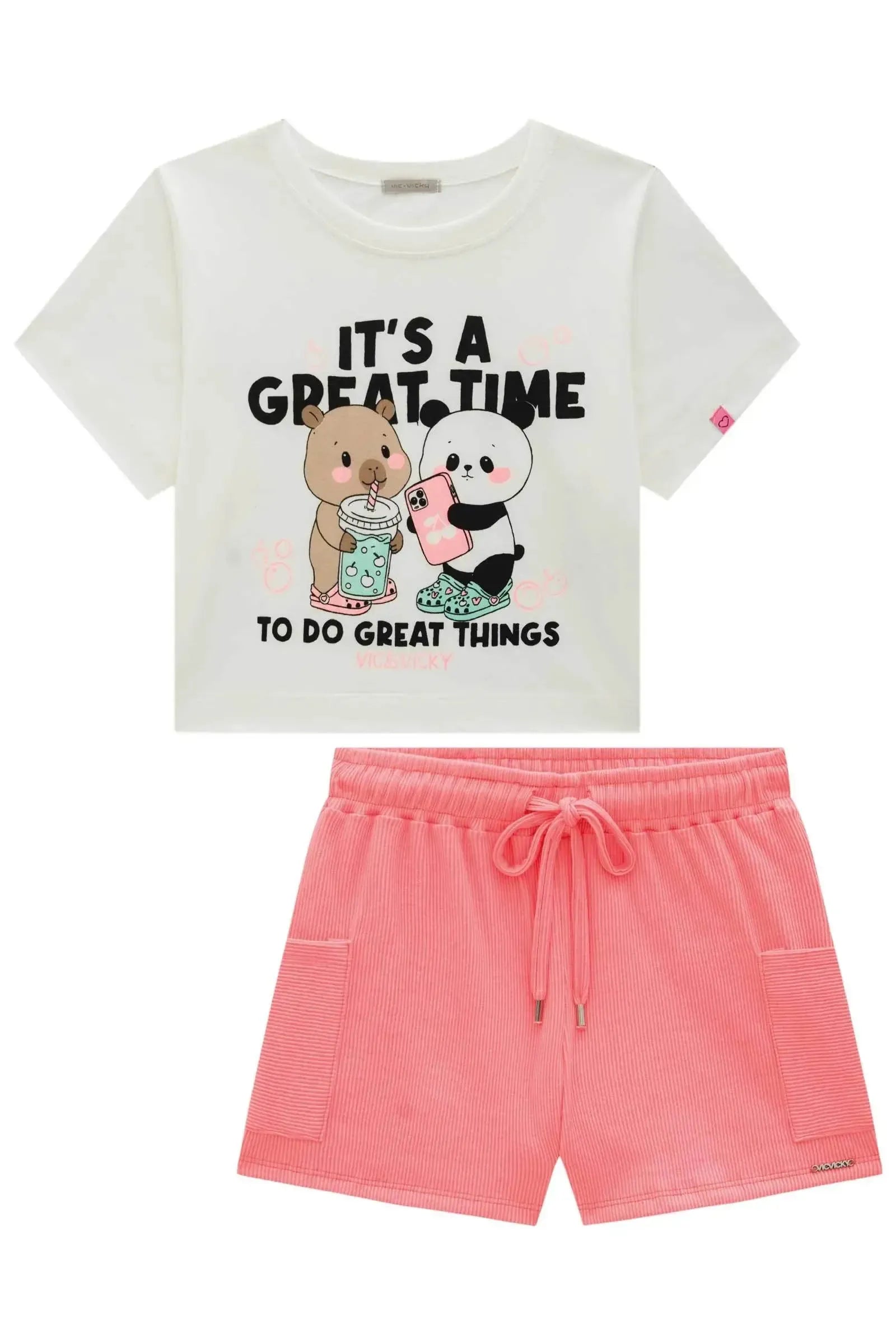 Conjunto de Blusa em Meia Malha e Shorts em Soft Line 96967 Vic&Vicky Teen Menina
