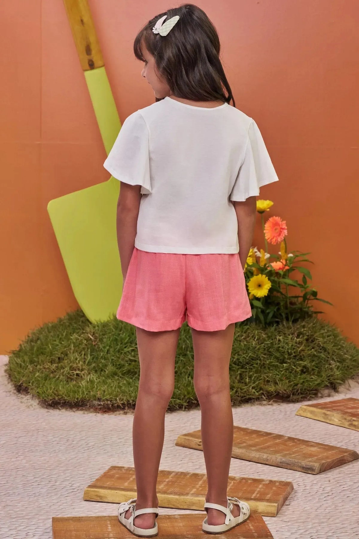 Conjunto de Blusa em Meia Malha e Shorts em Tecido Amber 98547 Kukiê Infantil Menina