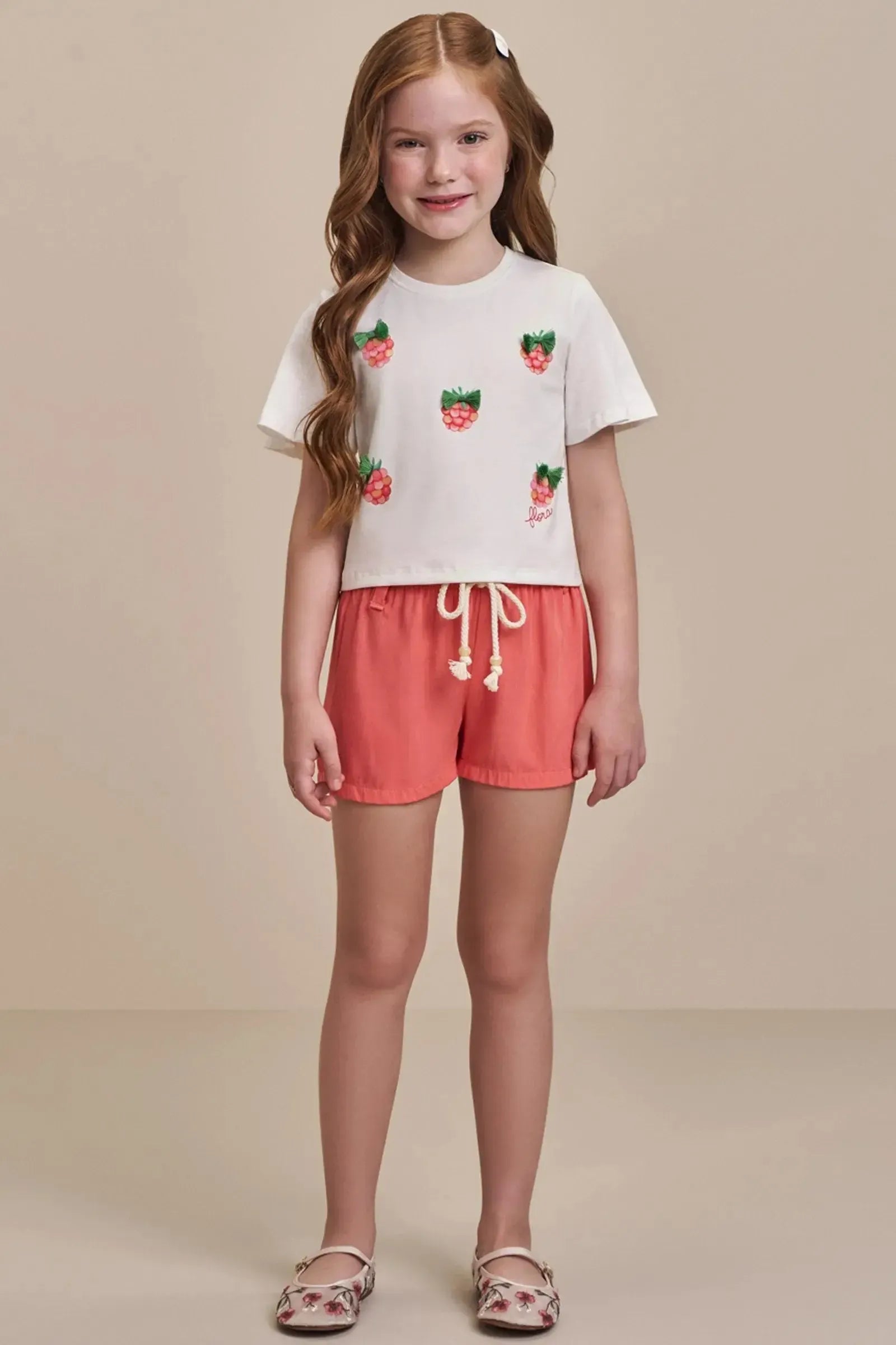 Conjunto de Blusa em Meia Malha e Shorts em Viscose 98551 Infanti Infantil Menina