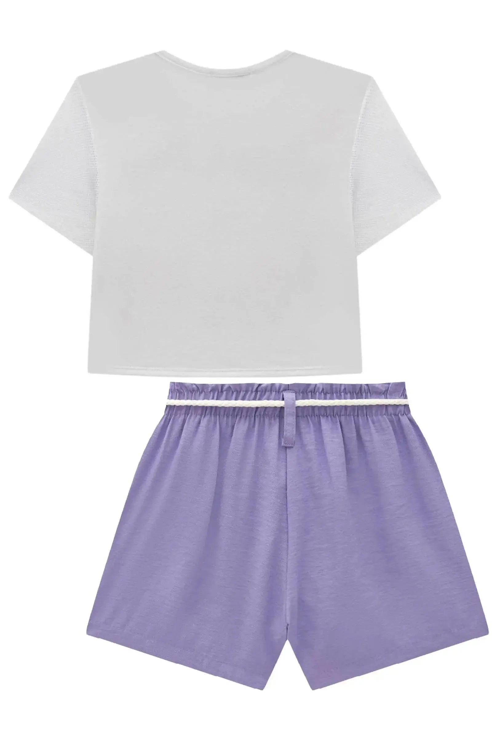Conjunto de Blusa em Meia Malha e Tela e Shorts em Blend de Viscose 93215 Infanti Infantil Menina