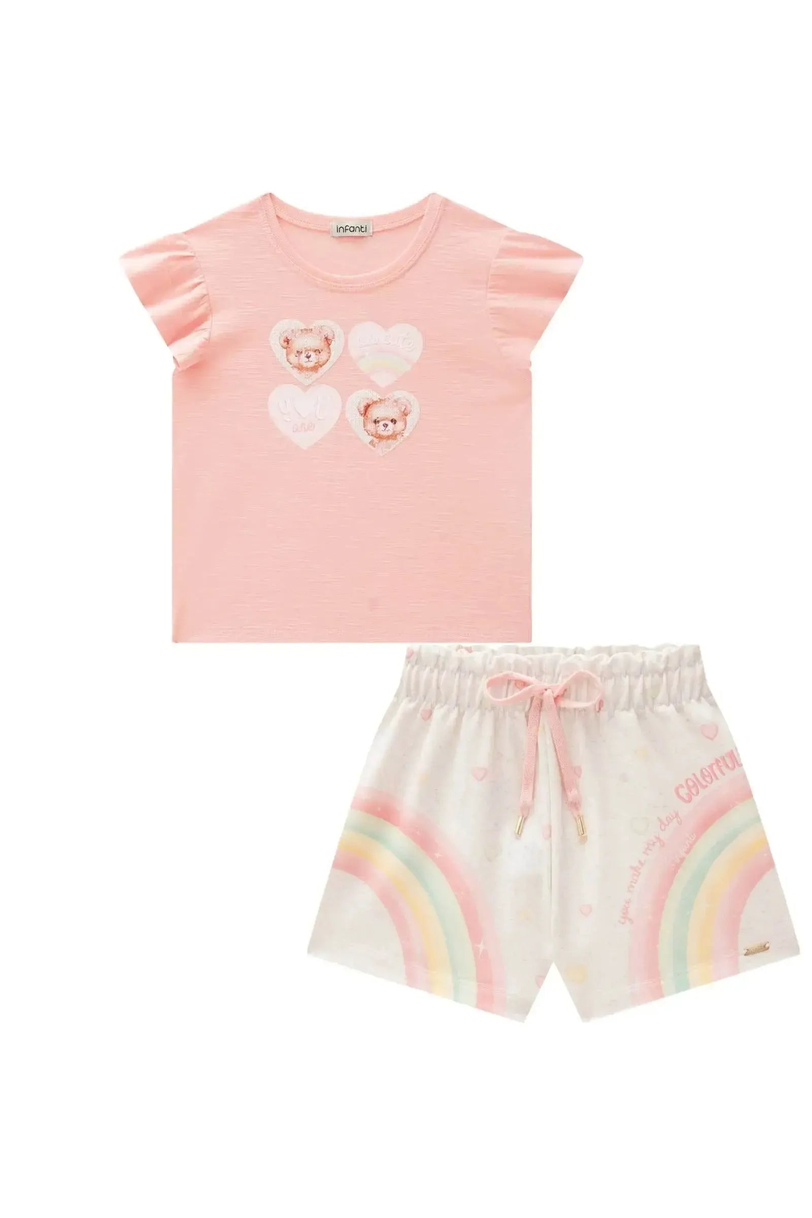 Conjunto de Blusa em Meia Malha Flamê e Shorts em Molecotton 87762 Infanti Infantil Menina