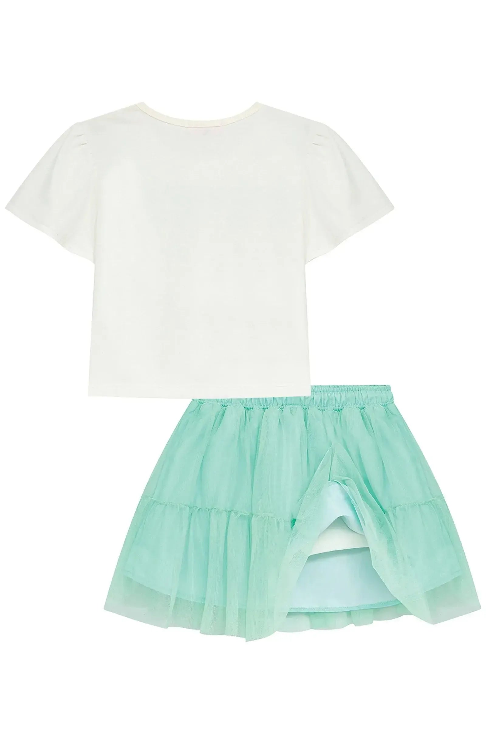 Conjunto de Blusa em Mela Malha e Saia em Tule com Elastano com Shorts Embutido 93633 Kukiê Infantil Menina