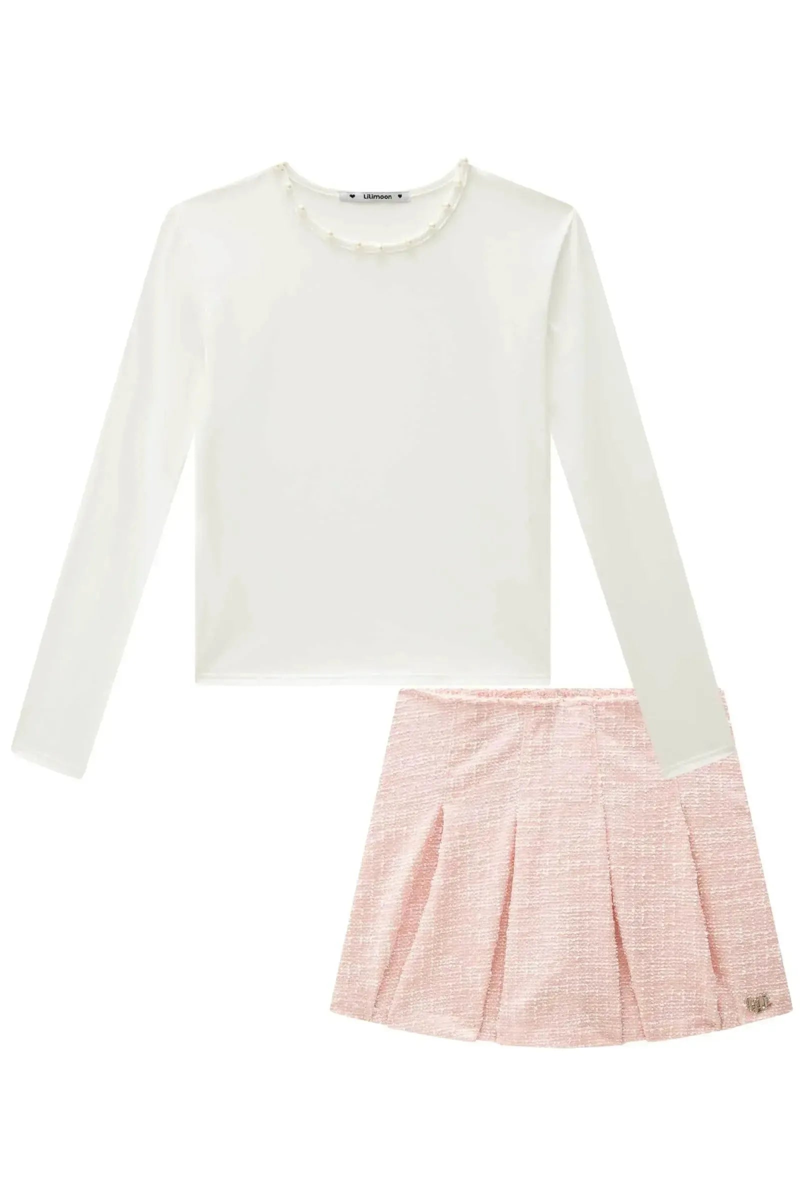 Conjunto de Blusa em Poliamida e Short Saia em Tweed London 90732 Lilimoon Teen Menina