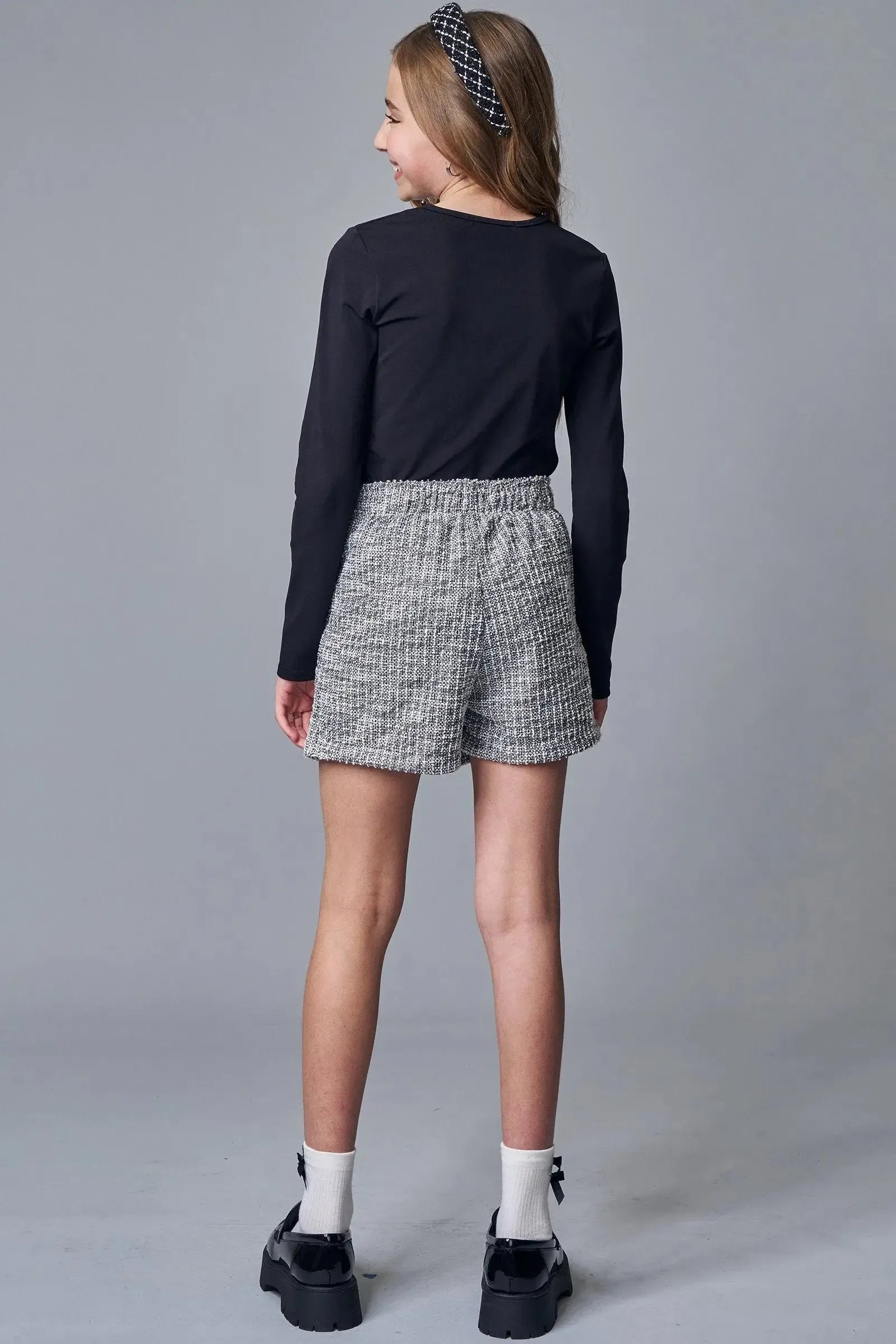 Conjunto de Blusa em Poliamida e Short Saia em Tweed London 90732 Lilimoon Teen Menina