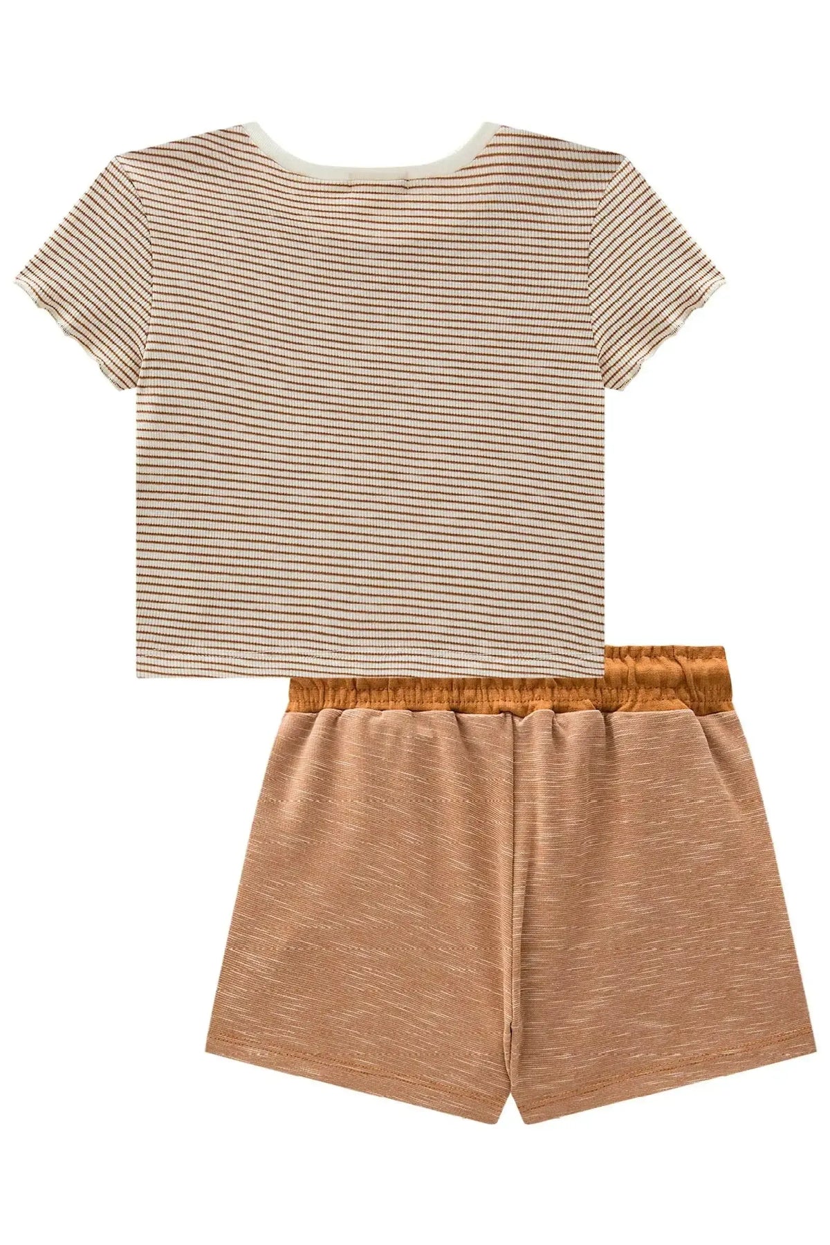 Conjunto de Blusa em Ribana Listrada e Short Saia em Malha Mesclada Bicolor 98731 Kukiê Infantil Menina