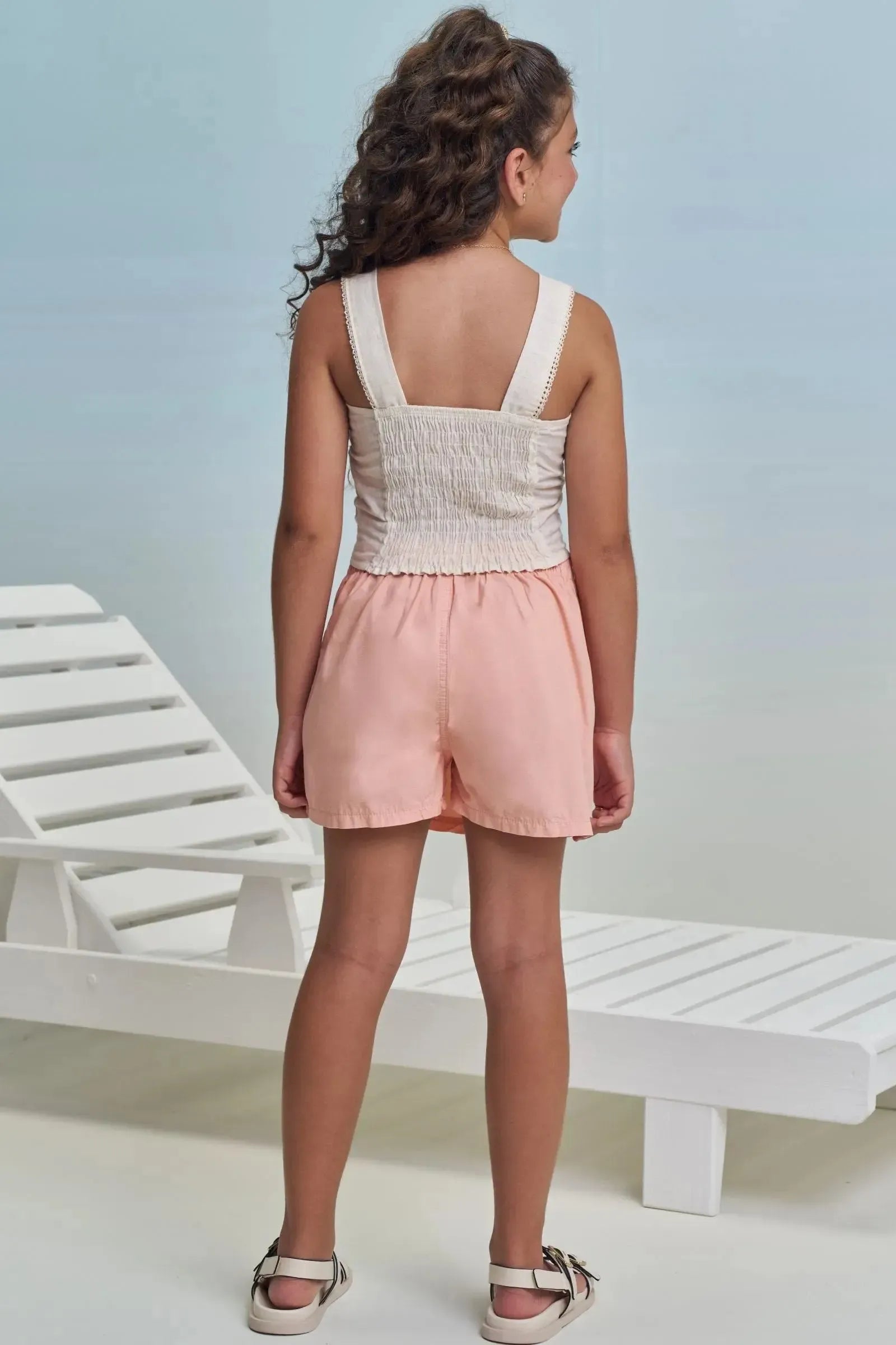 Conjunto de Blusa em Verano Linho e Short Saia em Sarja com Elastano 99460 Lilimoon Teen Menina