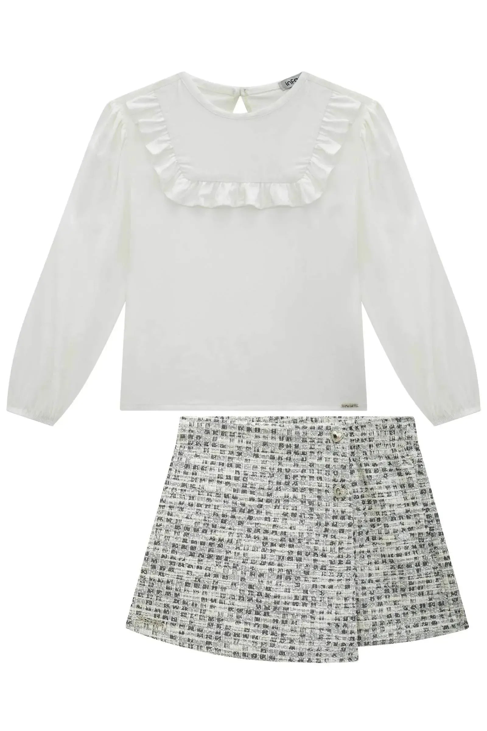 Conjunto de Blusa em Viscose Sarjada e Short Saia em Malha Tweed 90748 Infanti Infantil Menina