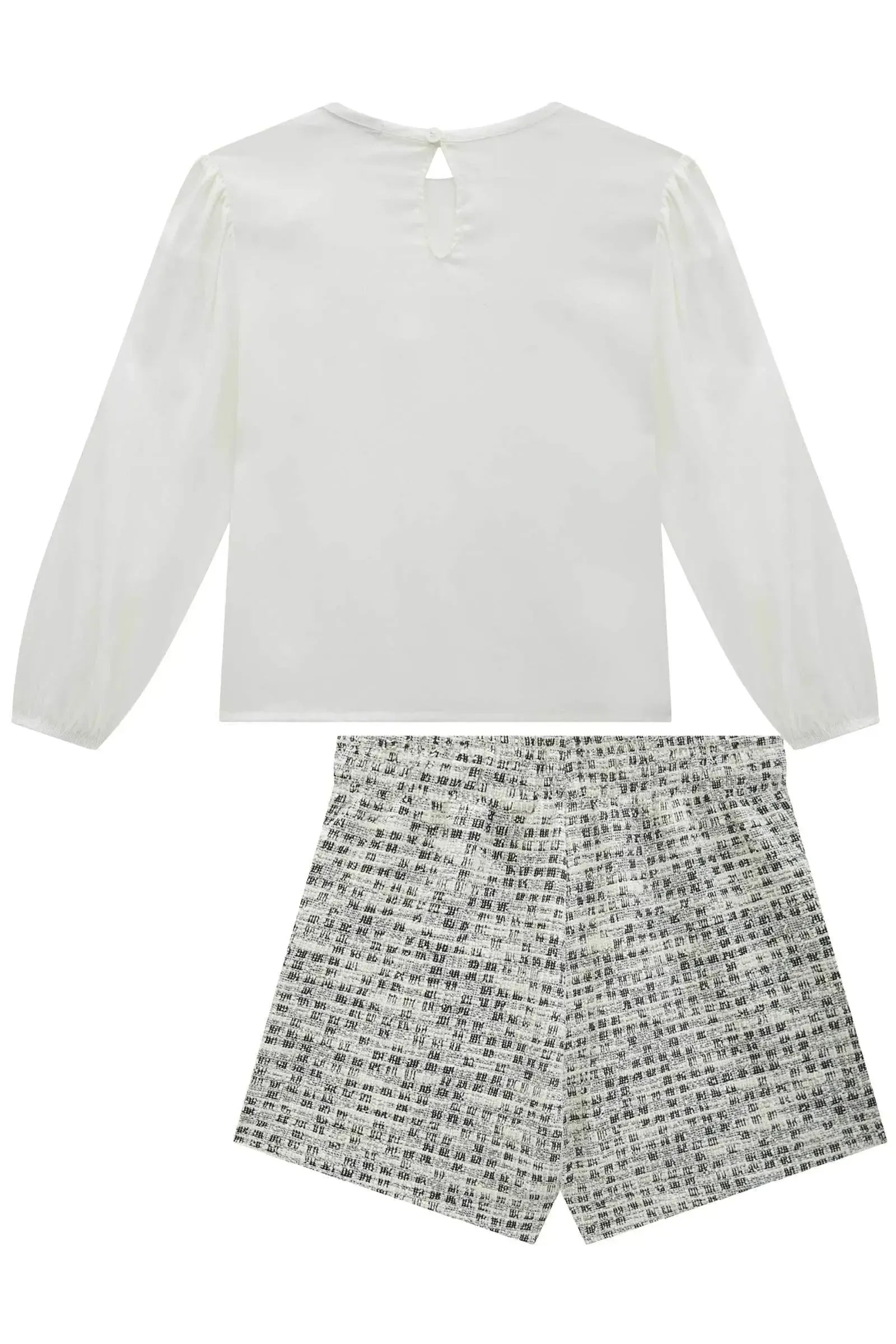Conjunto de Blusa em Viscose Sarjada e Short Saia em Malha Tweed 90748 Infanti Infantil Menina