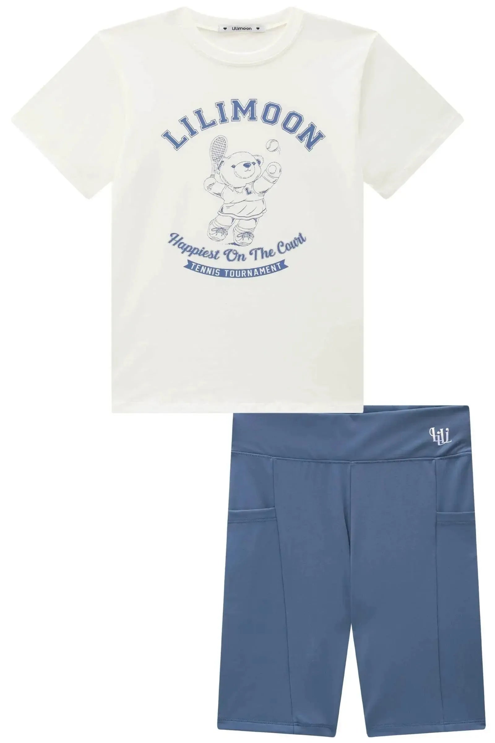 Conjunto de Blusa Over em Meia Malha e Bermuda Biker em Poliamida 92293 Lilimoon Teen Menina