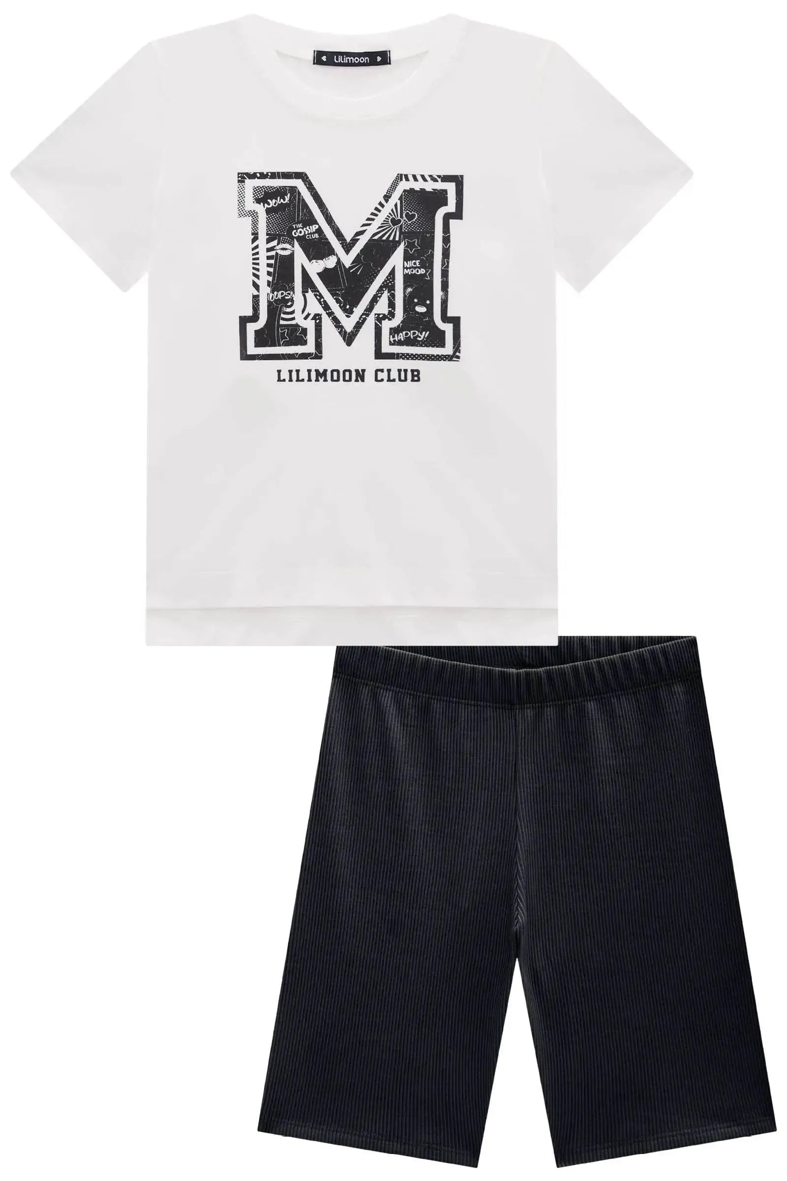 Conjunto de Blusa Over em Meia Malha e Biker em Soft Line 84408 Lilimoon Teen Menina