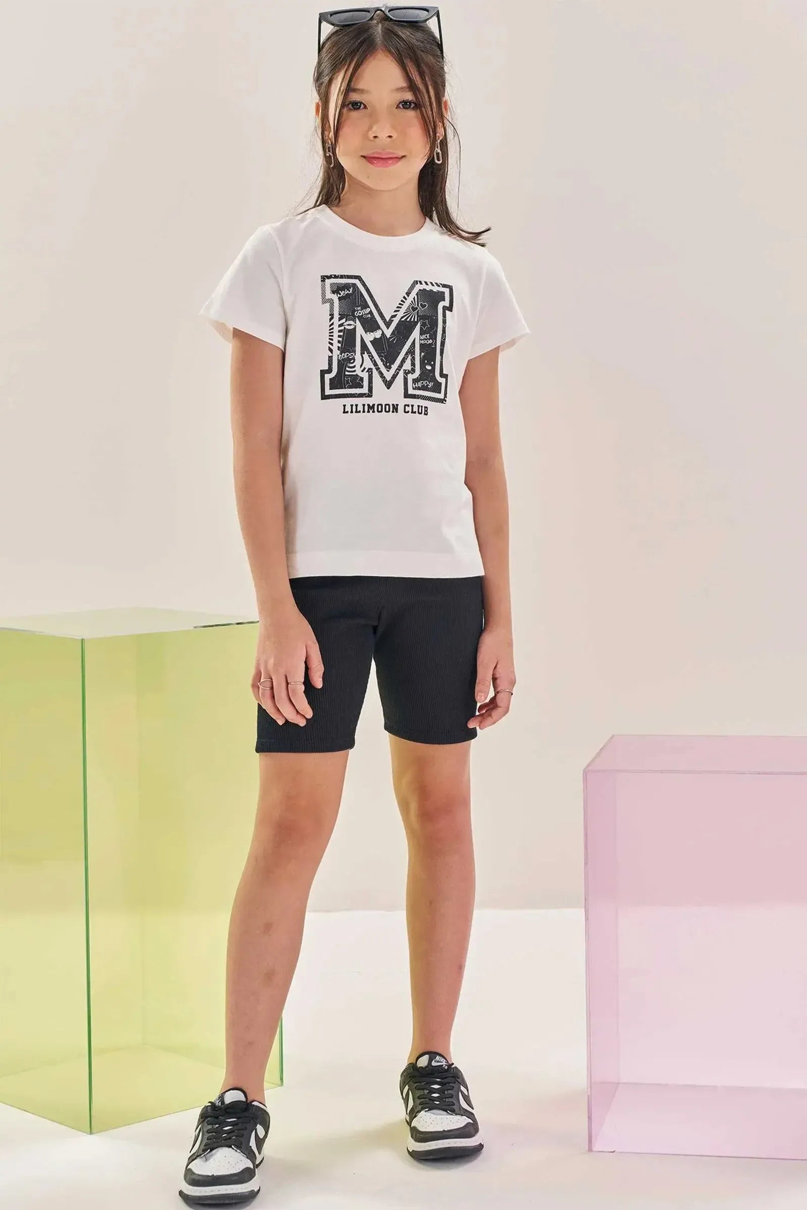 Conjunto de Blusa Over em Meia Malha e Biker em Soft Line 84408 Lilimoon Teen Menina