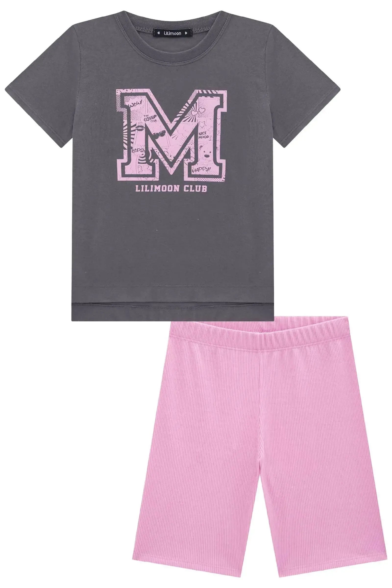 Conjunto de Blusa Over em Meia Malha e Biker em Soft Line 84408 Lilimoon Teen Menina