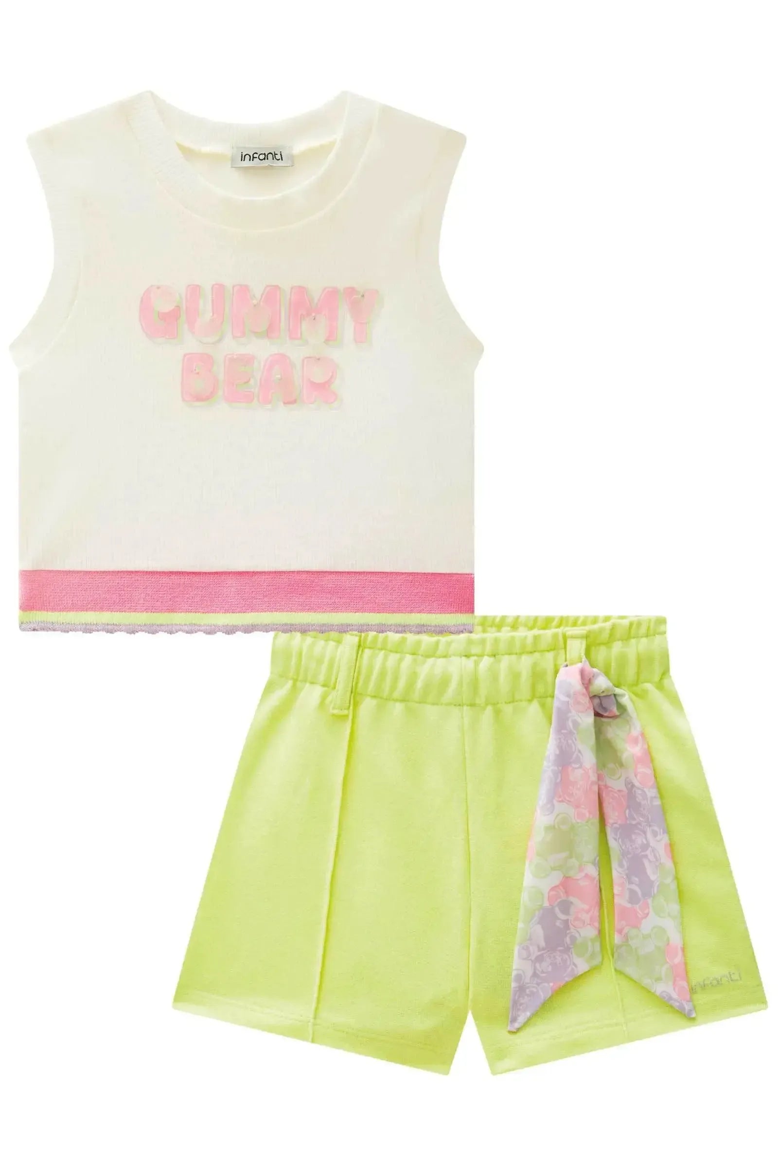 Conjunto de Blusa Regata Cropped em Canelado Liz e Shorts em Moletom sem Pelúcia 87191 Infanti Infantil Menina