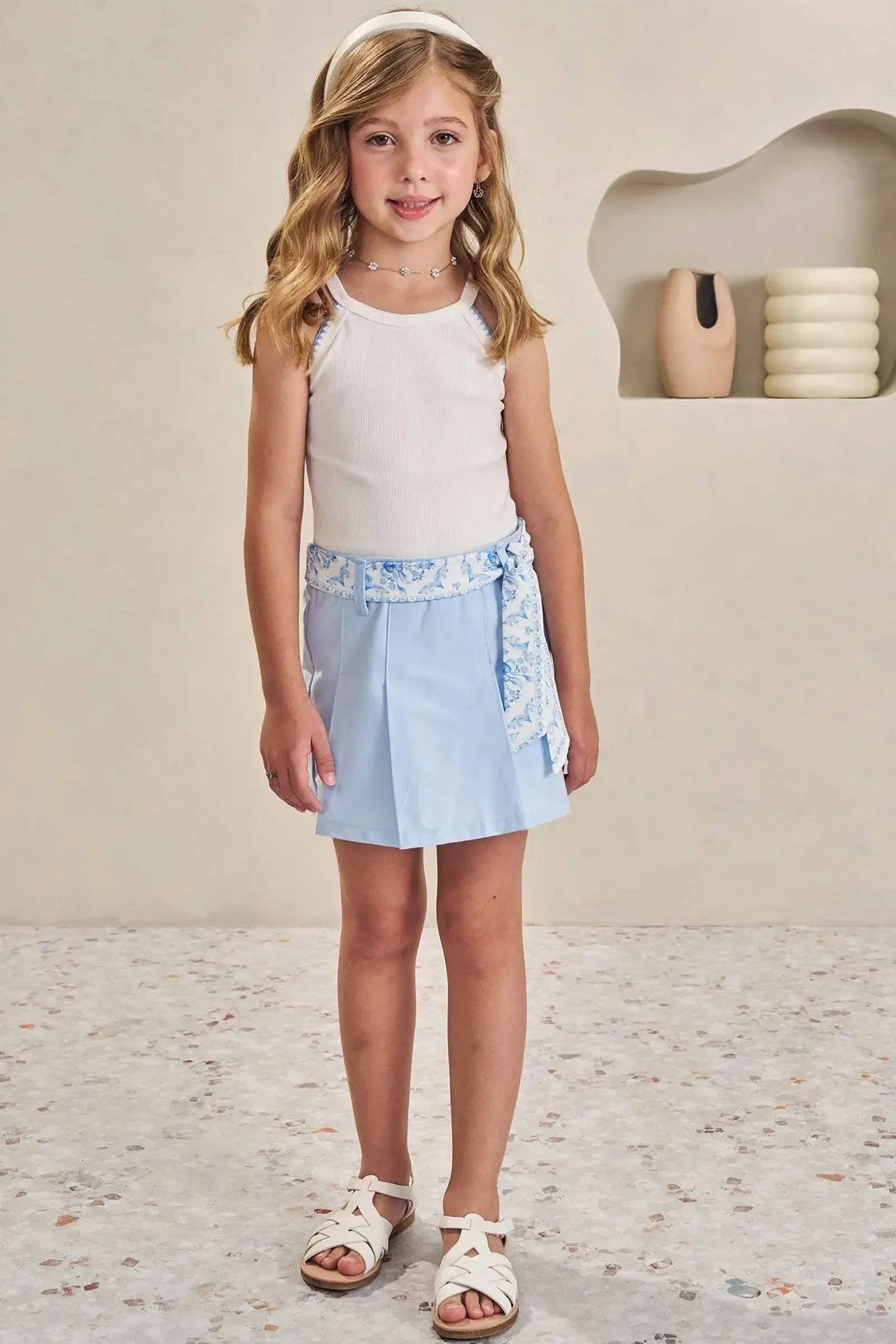 Conjunto de Blusa Regata em Canelado e Short Saia em Sarja com Elastano 84861 Infanti Infantil Menina