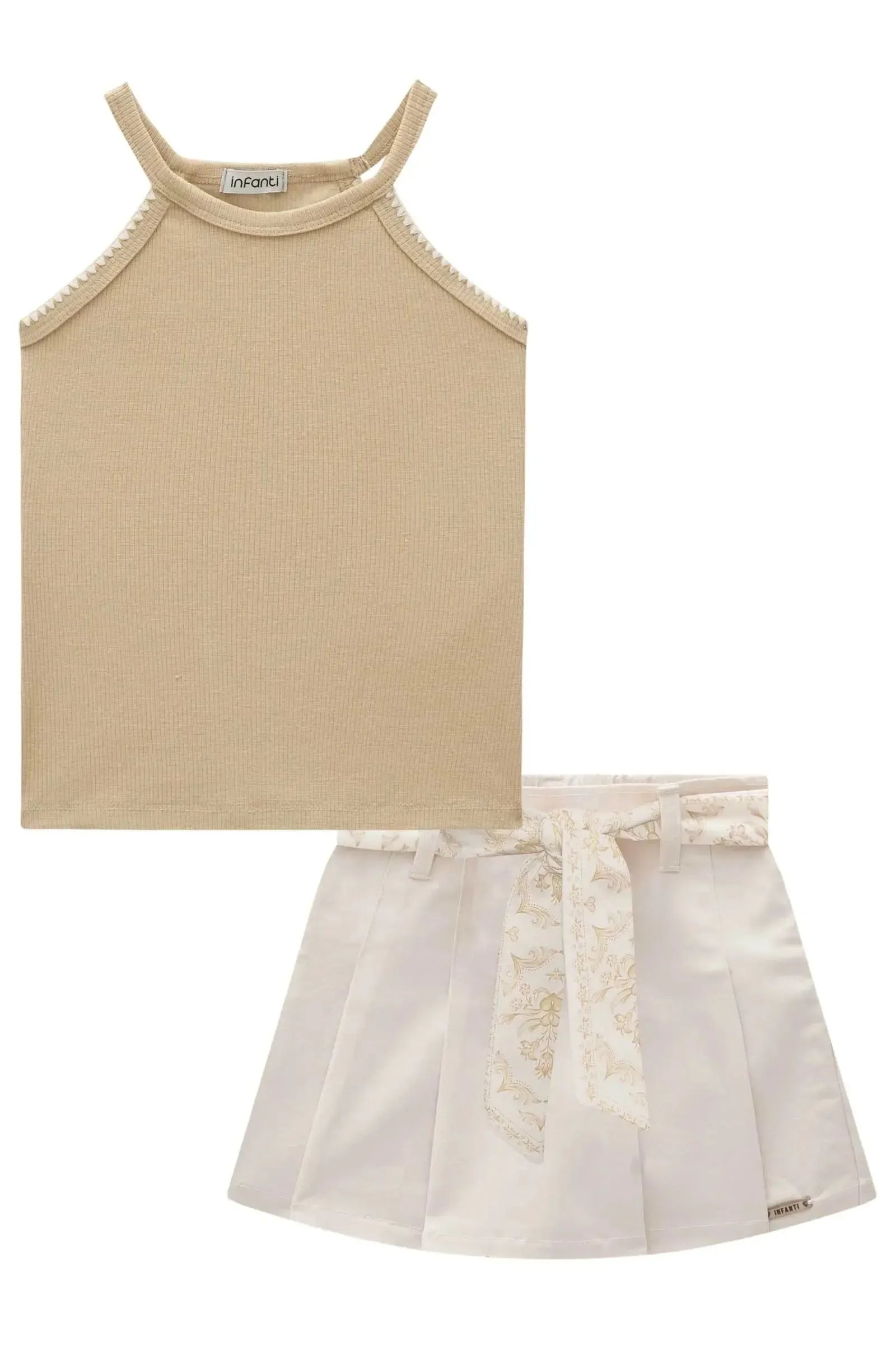 Conjunto de Blusa Regata em Canelado e Short Saia em Sarja com Elastano 84861 Infanti Infantil Menina
