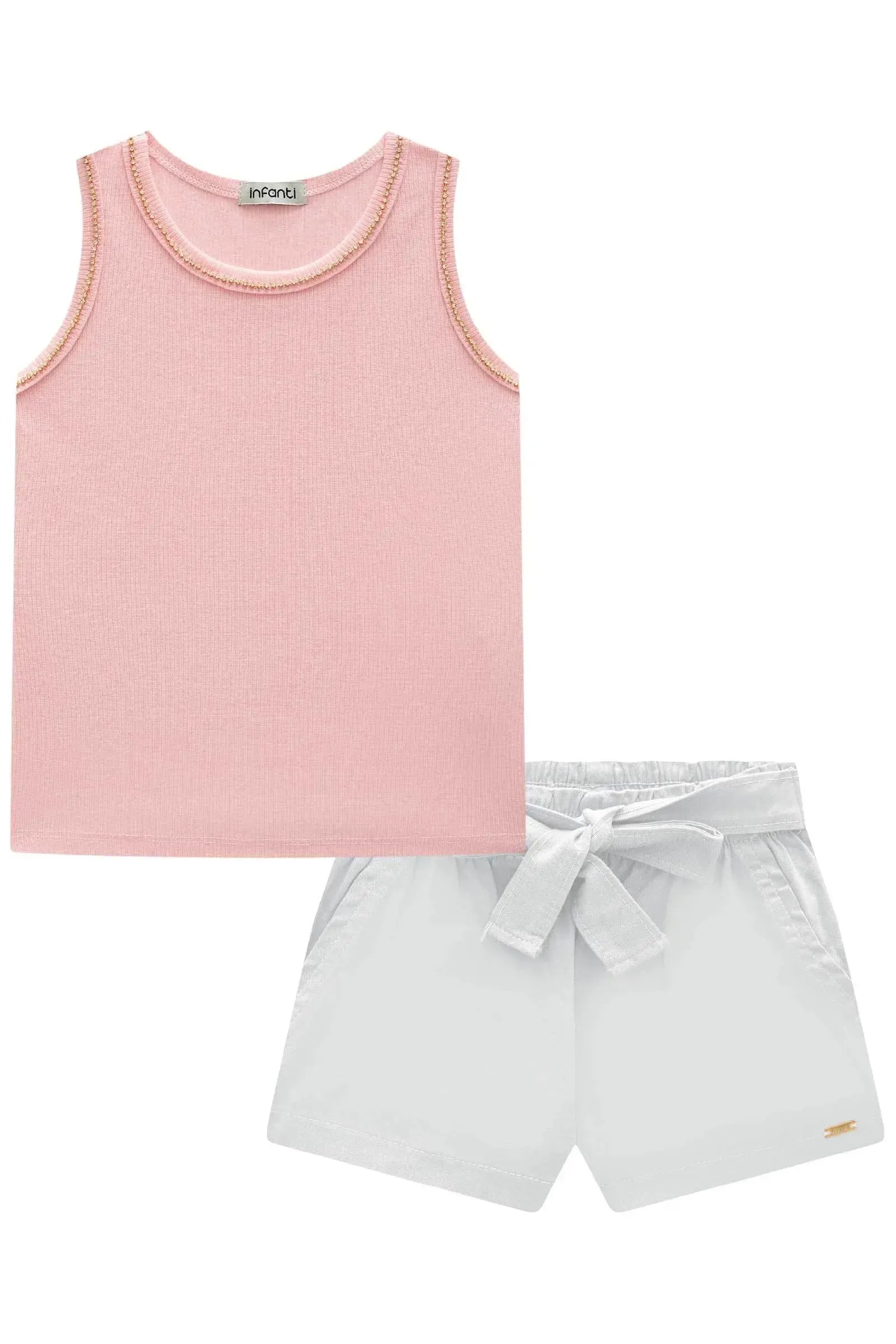 Conjunto de Blusa Regata em Canelado e Shorts em Sarja com Elastano 85755 Infanti Infantil Menina