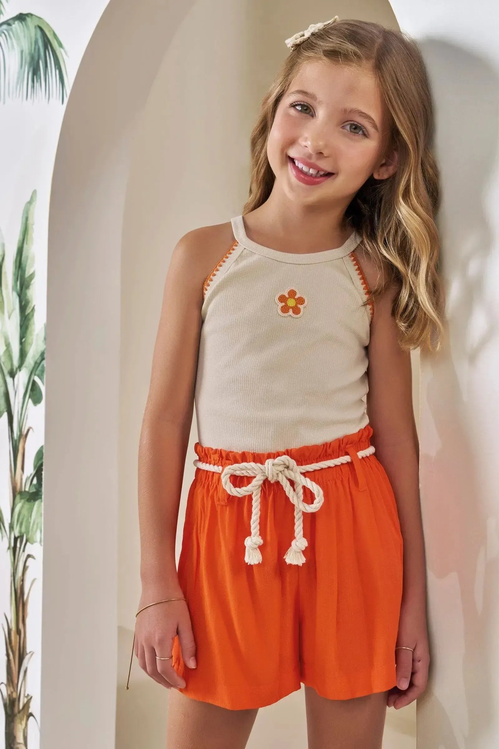 Conjunto de Blusa Regata em Canelado Liz com Shorts em Blend de Viscose 86526 Infanti Infantil Menina