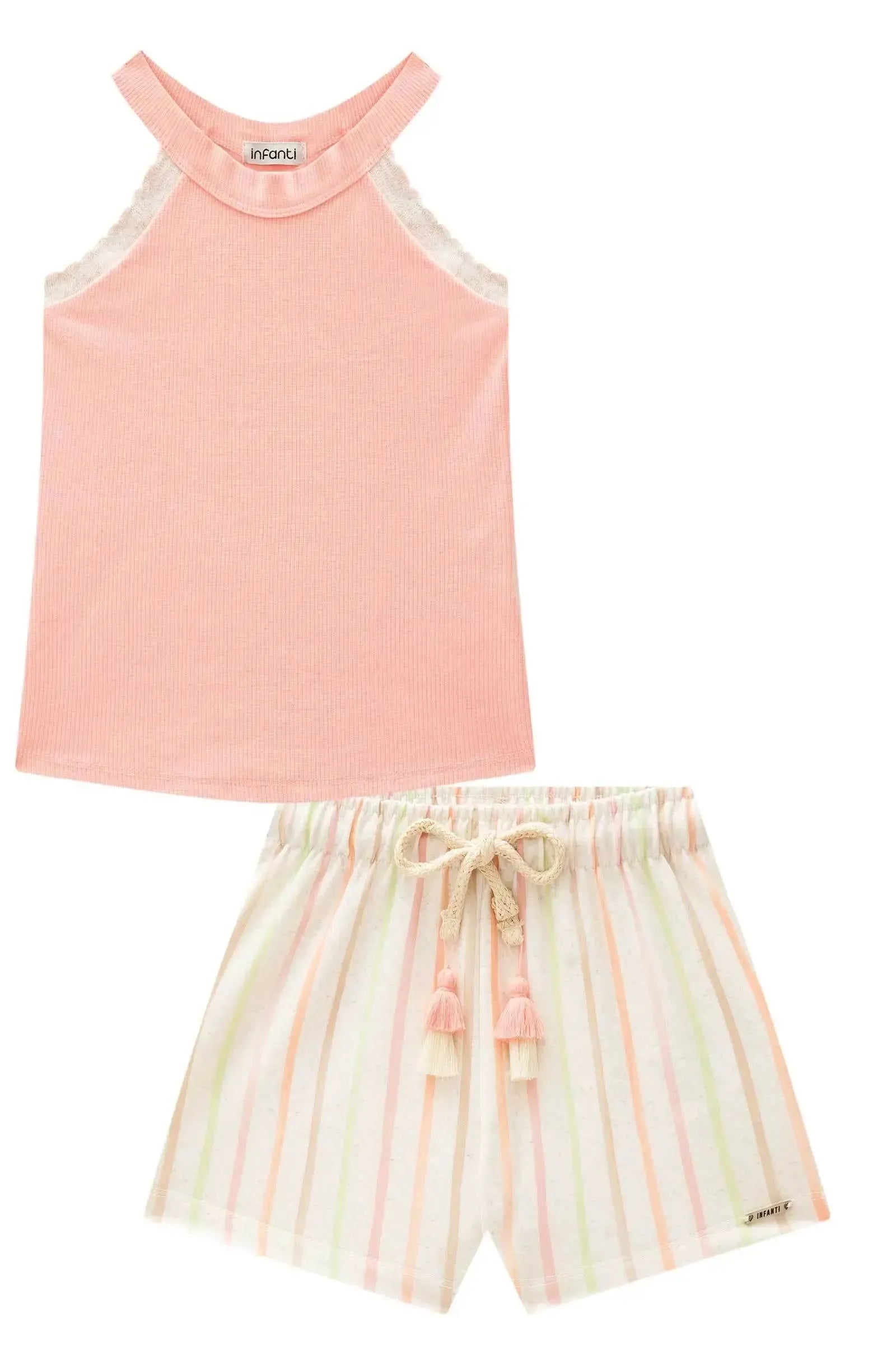 Conjunto de Blusa Regata em Canelado Liz e Shorts em Molecotton 88162 Infanti Infantil Menina